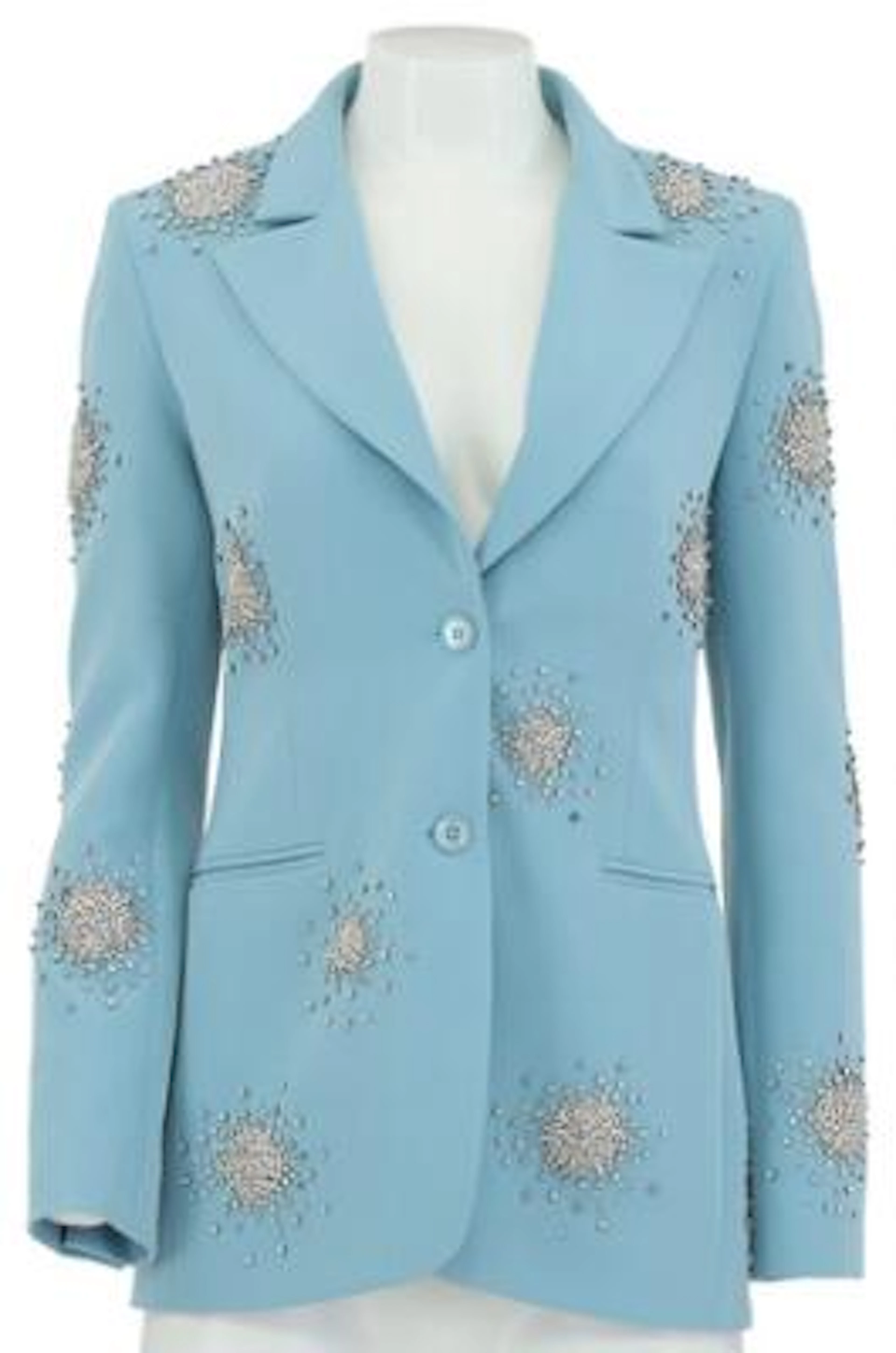 Stine Goya: A blue blazer with numerous rhinestones, revers, two front