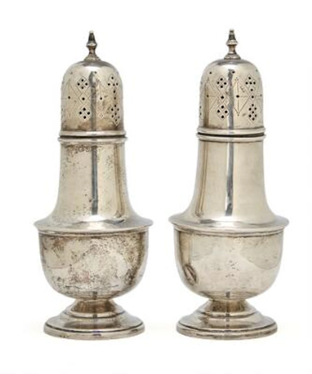 A pair of George VI sterling silver salt casters, maker William Bruford