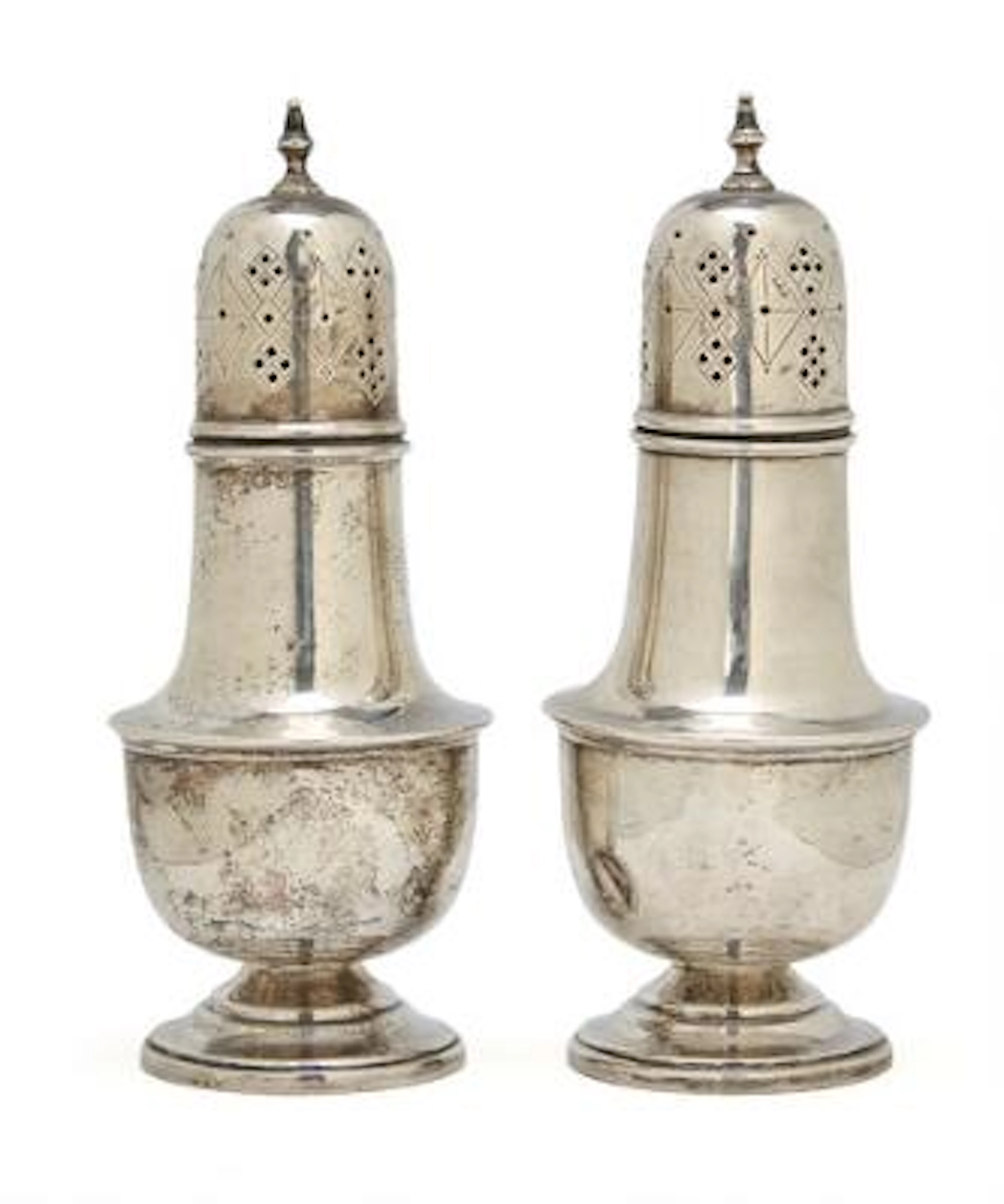 A pair of George VI sterling silver salt casters, maker William Bruford