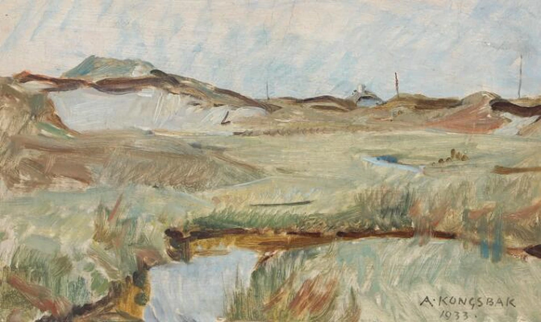 Albert Kongsbak: Landscape with a stream at Slettestrand. Signed A.