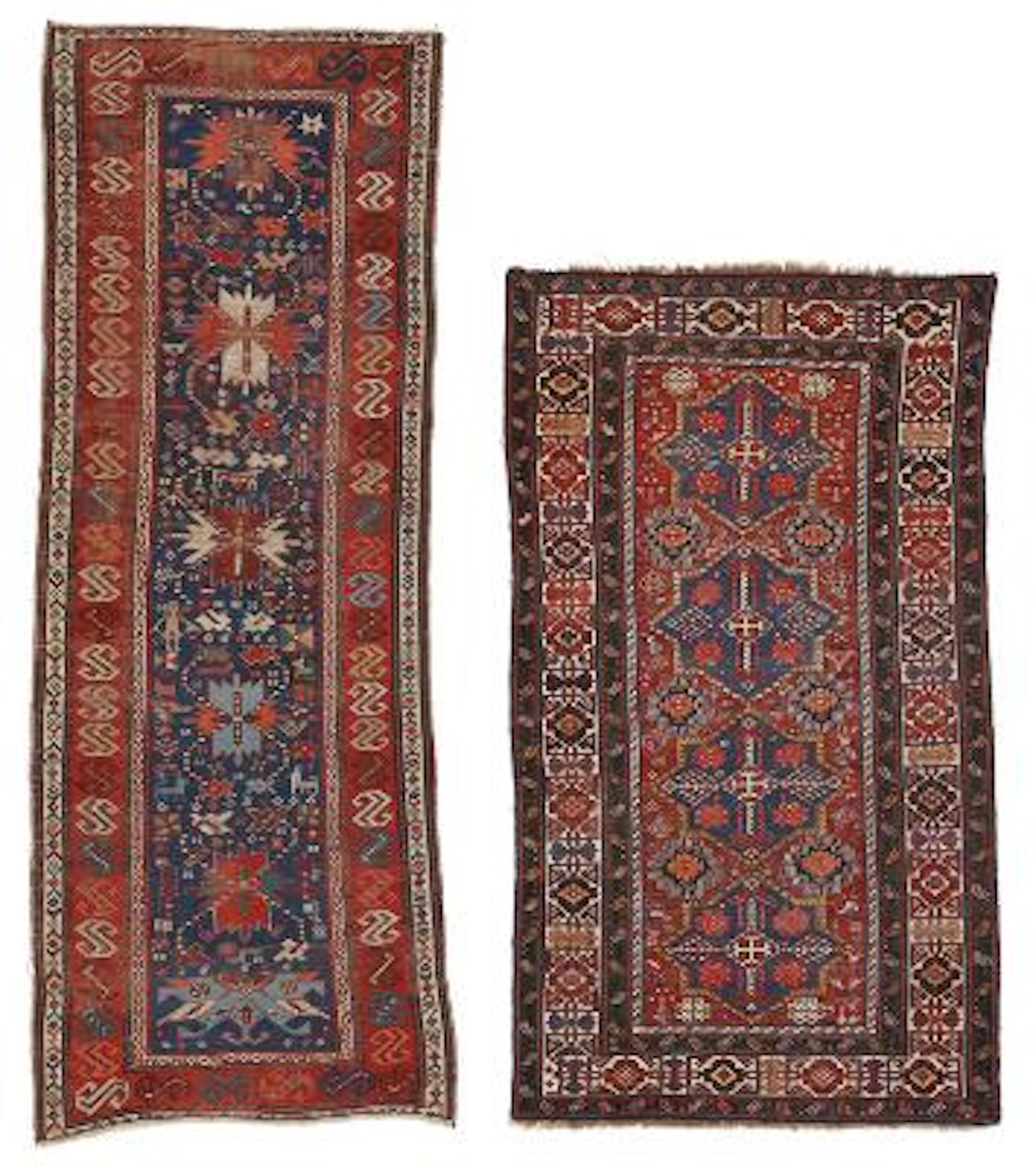 Two antique Caucasian rugs. Shirvan. 125 x 216 cm. 275 x 101 cm. Both