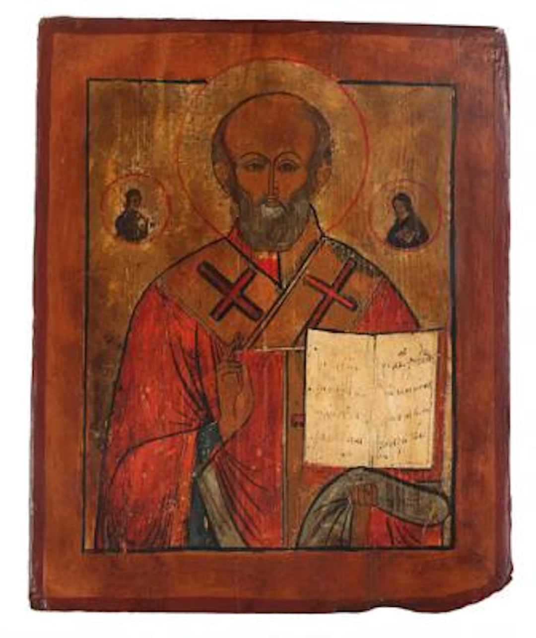 A Russian icon with depiction of St. Nicholaus. Tempera on wooden