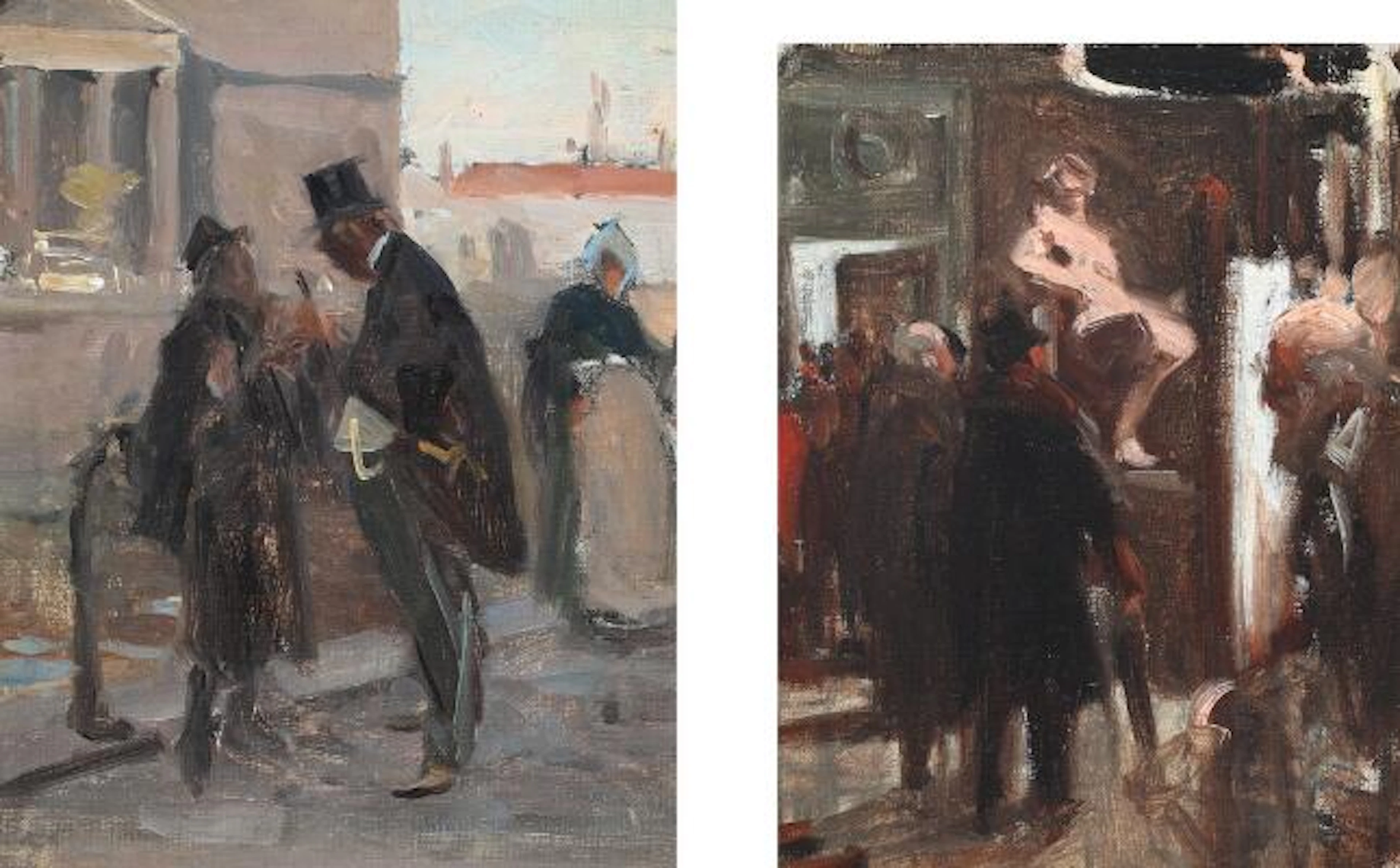Erik Henningsen: Two scenes. Unsigned. Oil on canvas mounted on board.