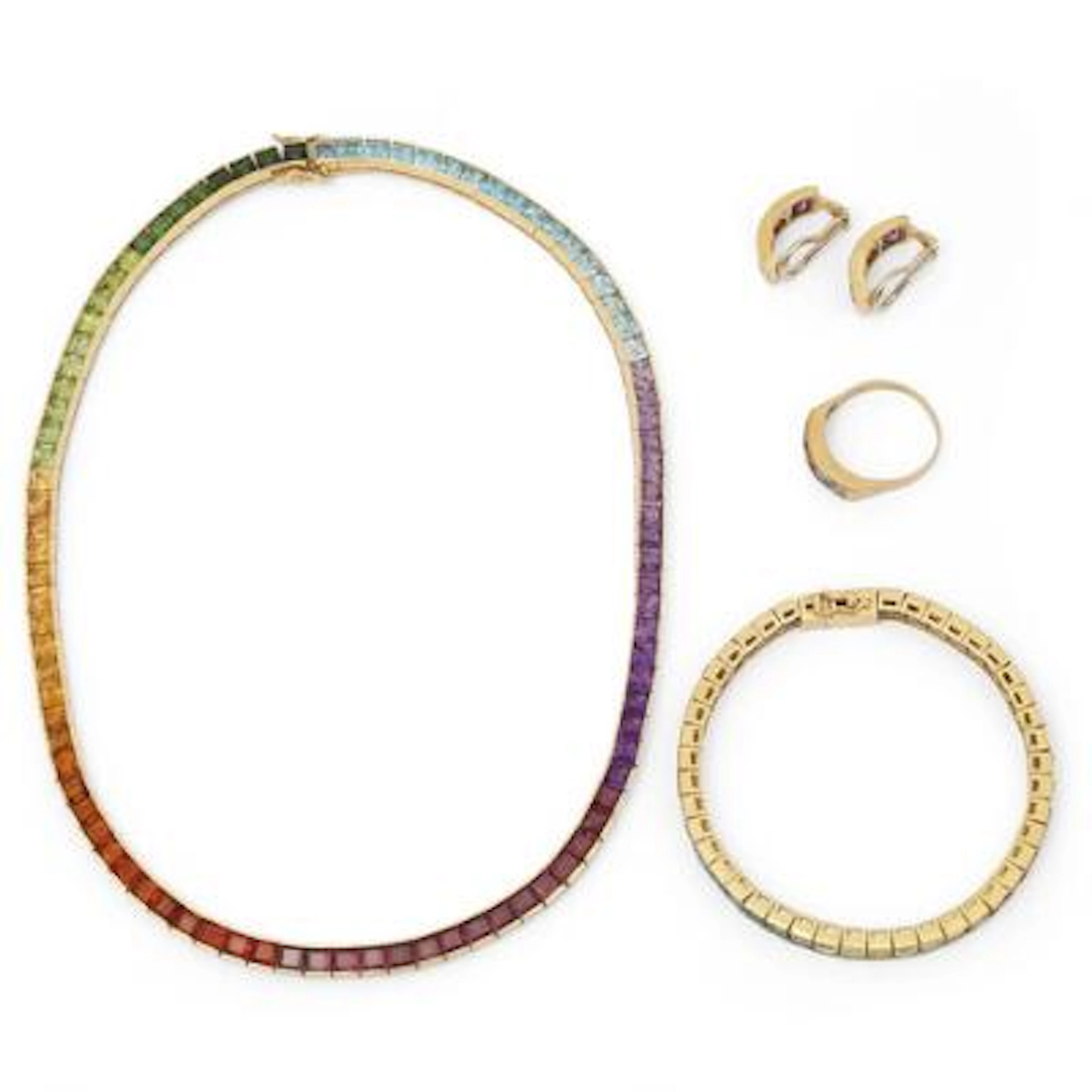 A tourmaline jewellery set comprising of a necklace, bracelet, ear