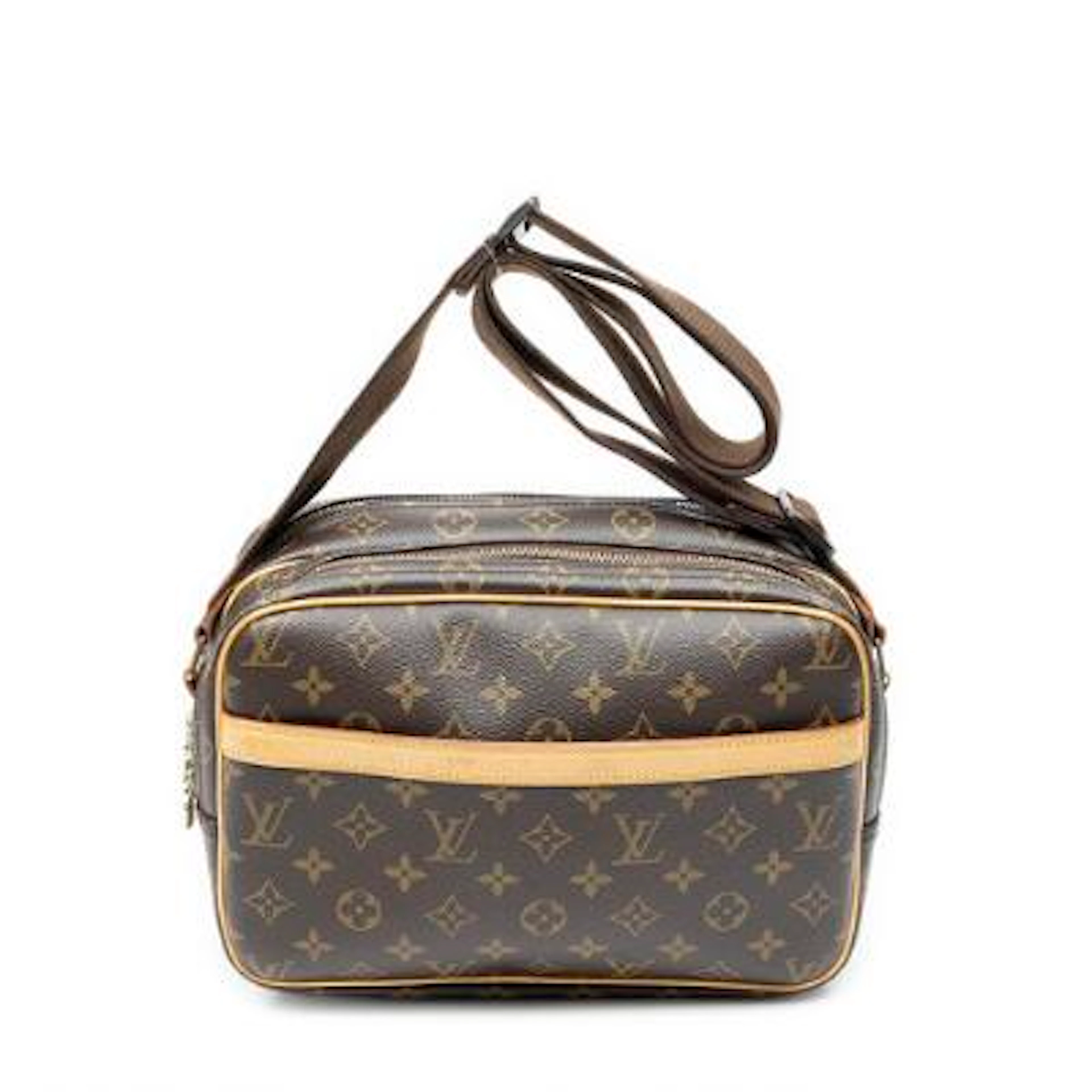 Louis Vuitton: A "Reporter PM" bag of brown monogram canvas with brown
