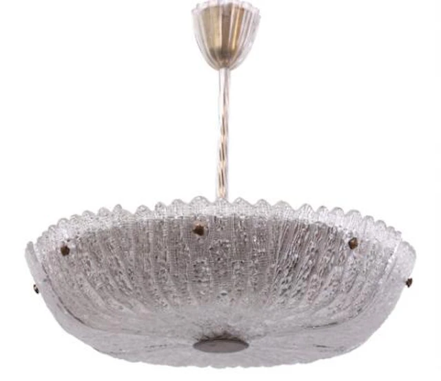Carl Fagerlund: Ceiling lamp of brass and glass. Manufactured by Orrefors.