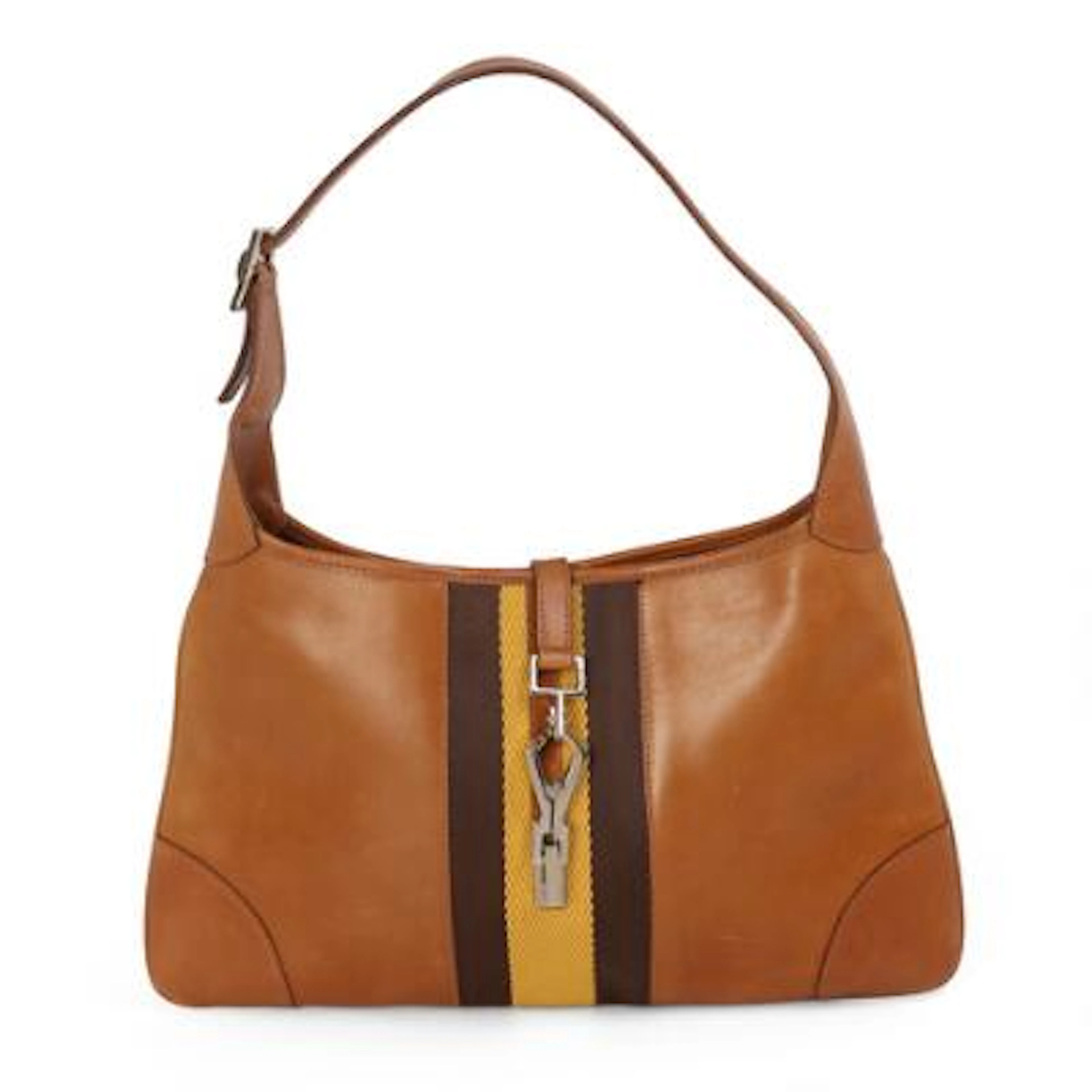 Gucci: A "Jackie" bag of brown leather with gold tone hardware, short