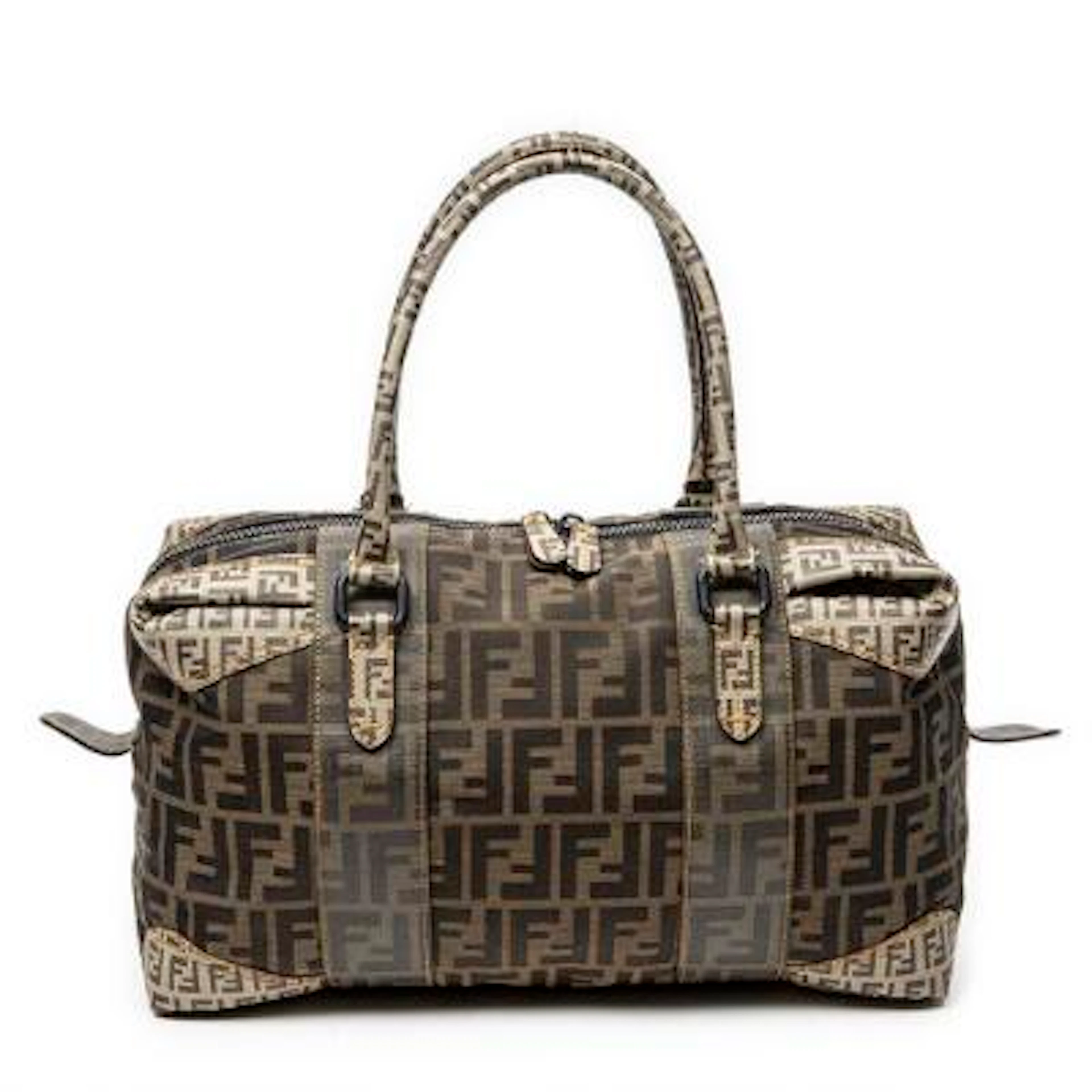 Fendi: "Double Zip Bowler" bag in brown/black monogram Zucca canvas