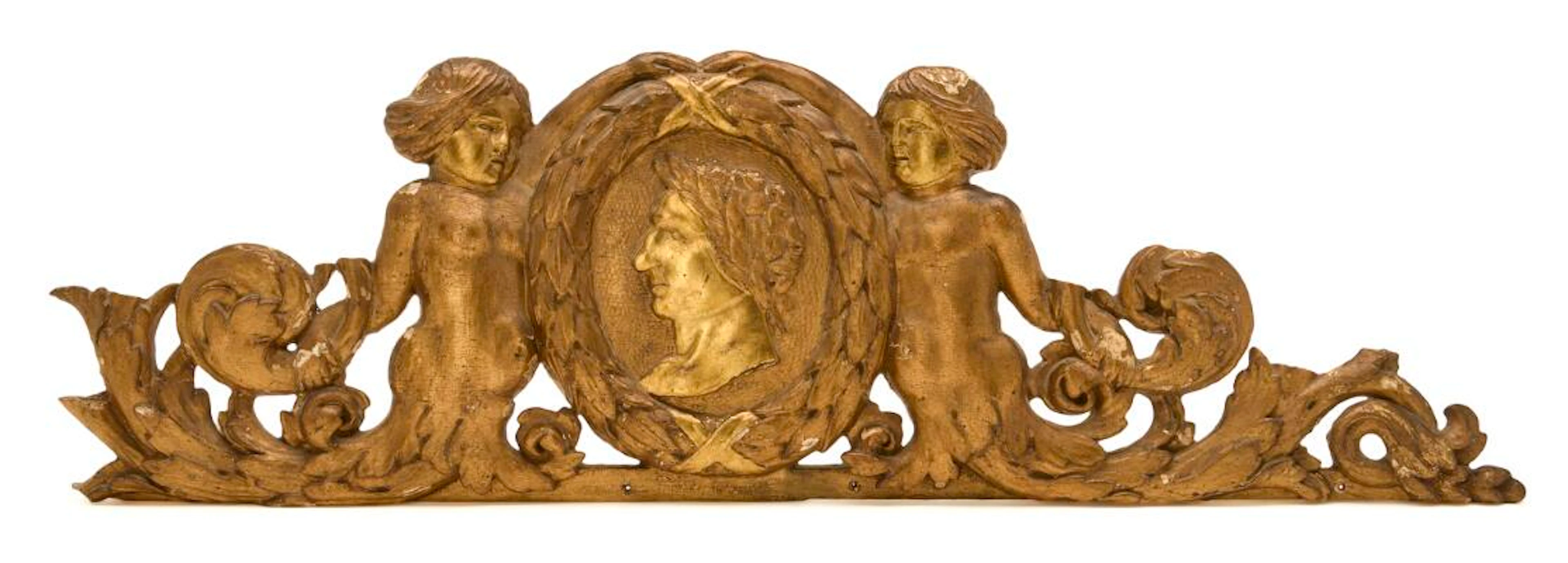 Louis XVI giltwood carving depicting a Roman emperor in profile, flanked