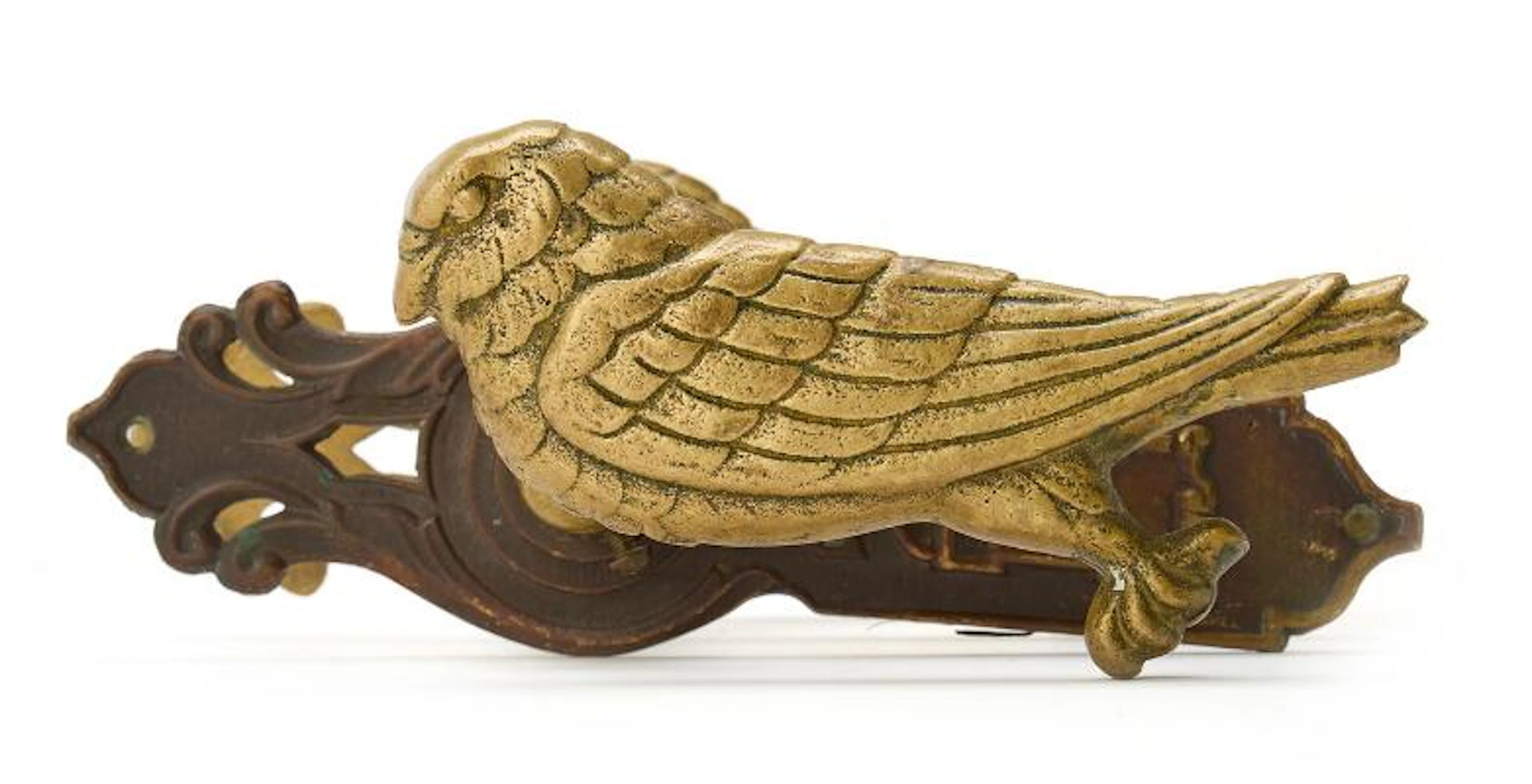 Bronze door handle cast with two falcons. Early 20th century. H. 24
