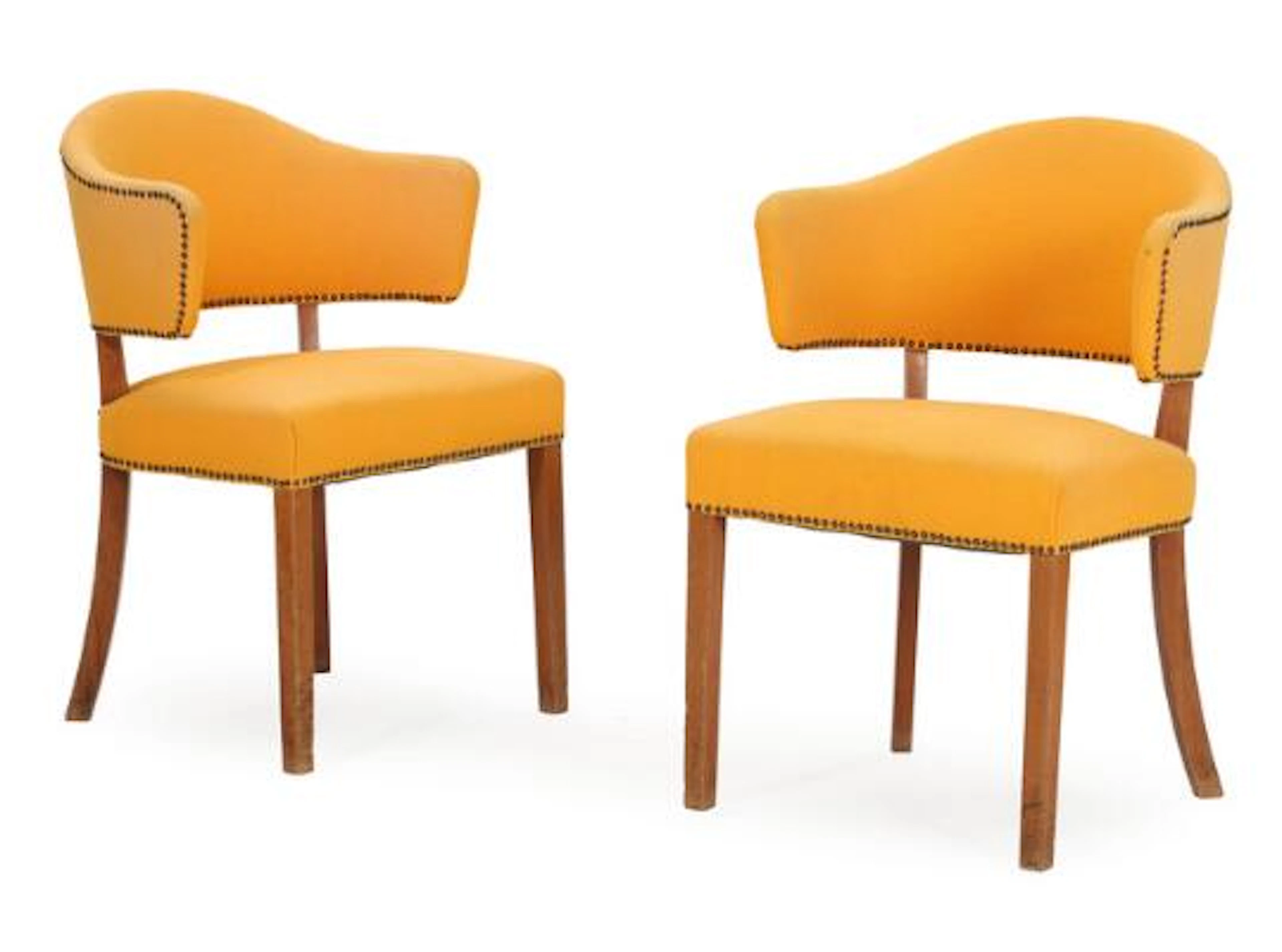 Danish furniture design: A pair of armchairs with beech frame, upholstered