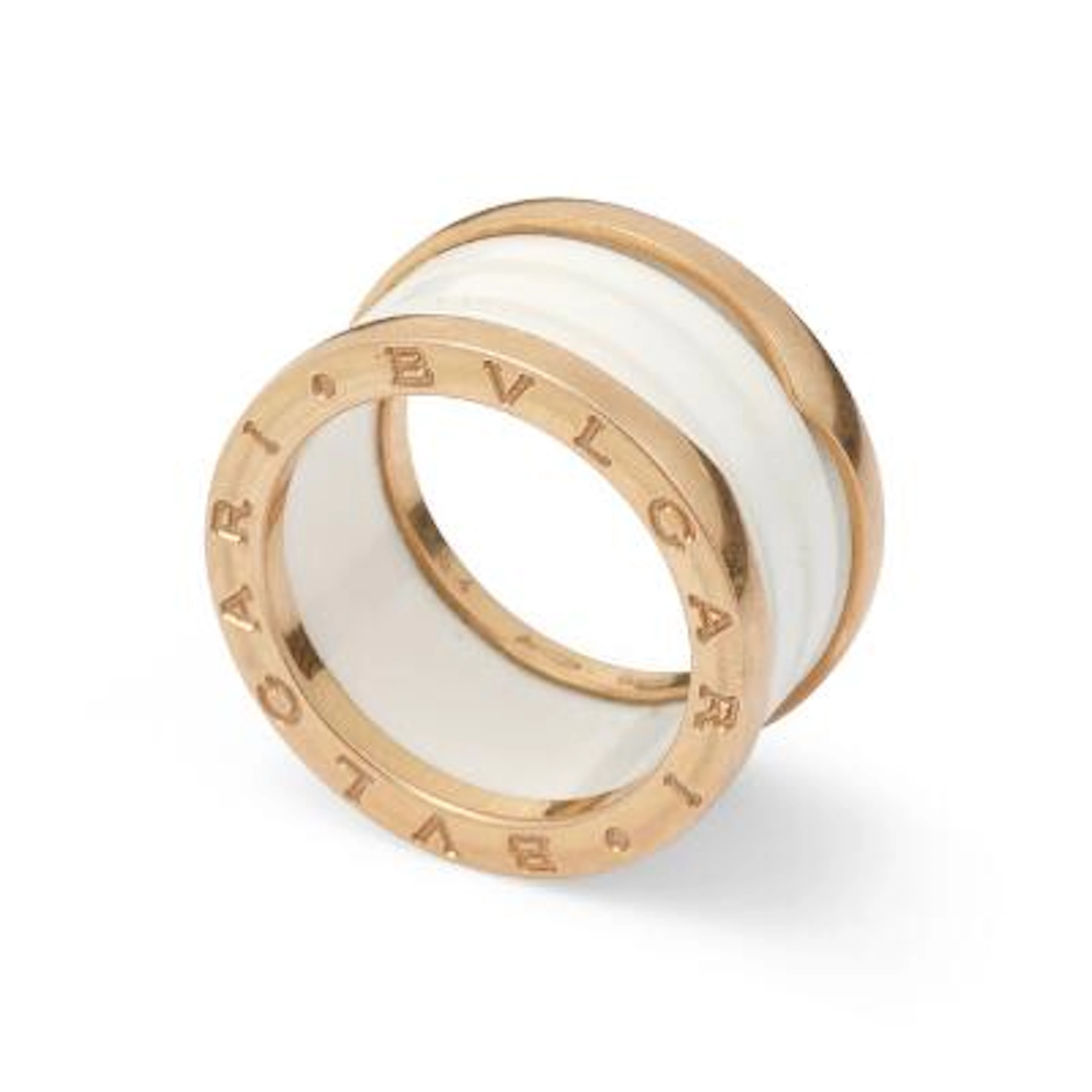 Bulgari: A "B.Zero1" ring of 18k gold set with white ceramic. Weight