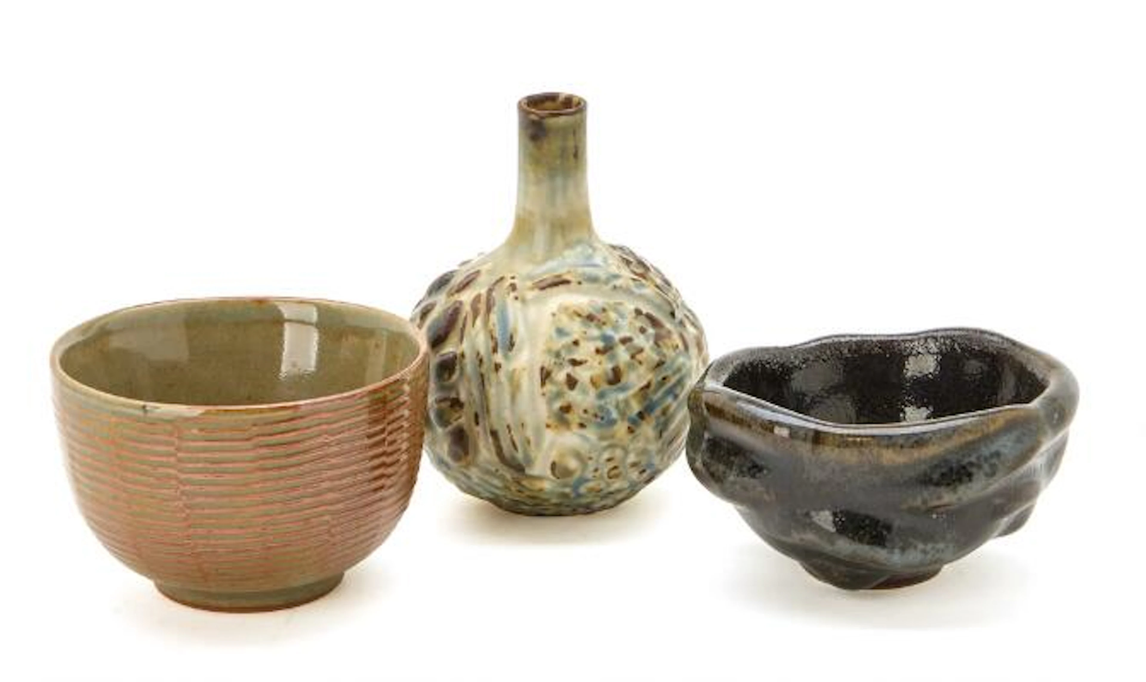 Axel Salto: Small vase and two small bowls of stoneware. Royal Copenhagen.