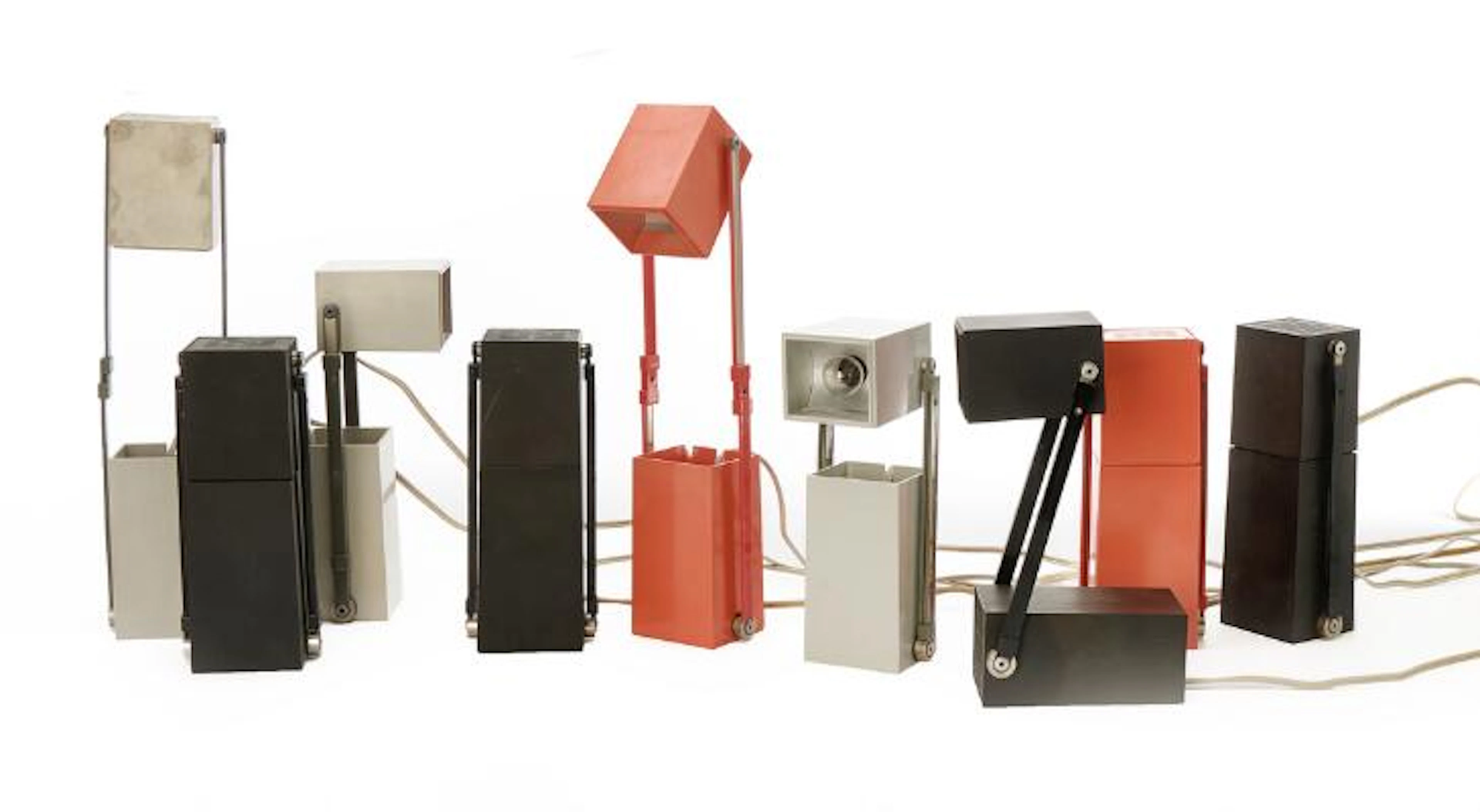 Danish design: "Lampetit". Nine table lamps, herof four black, two