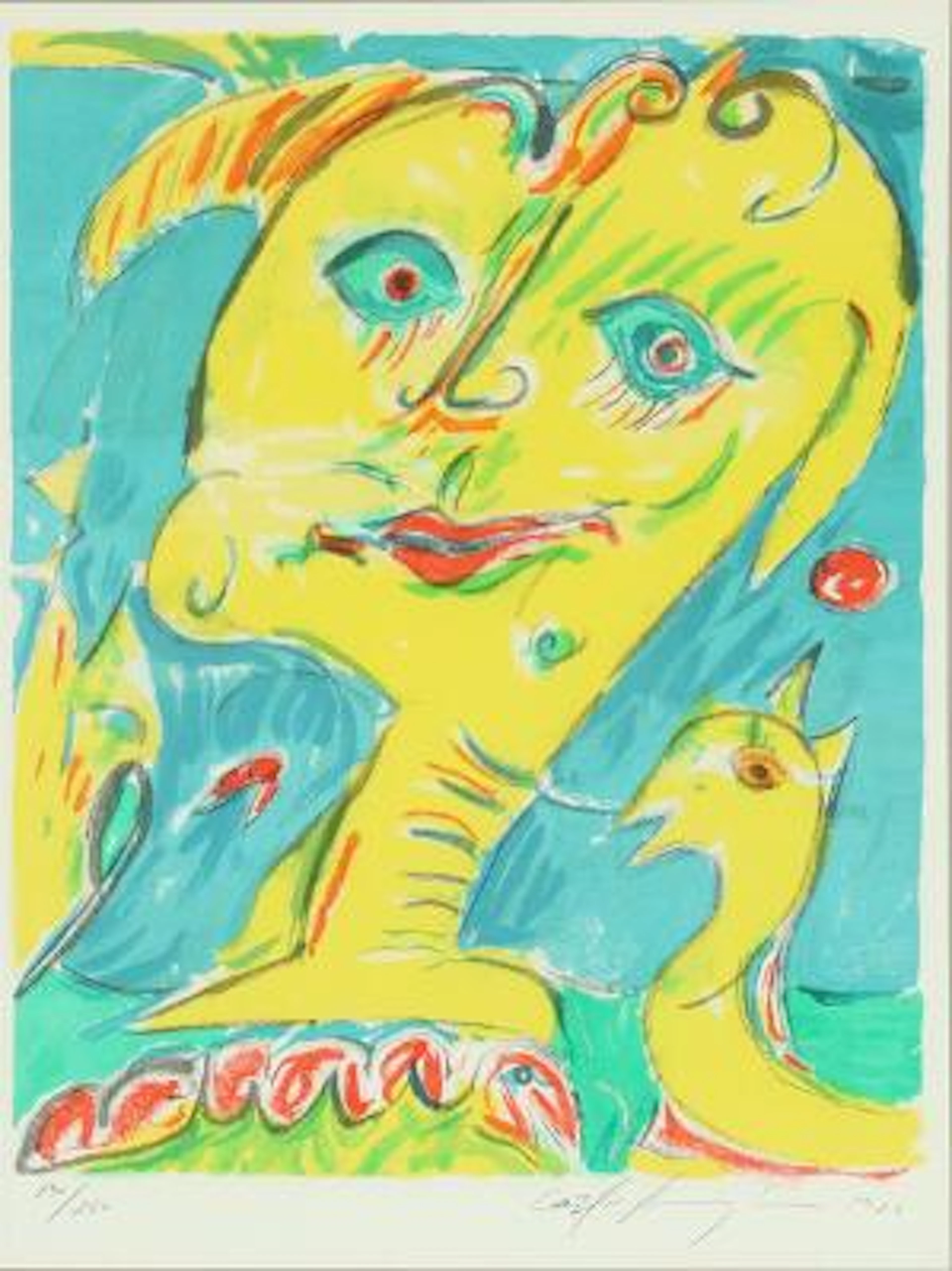 Carl-Henning Pedersen: Composition. Signed Carl-Henning Pedersen.
