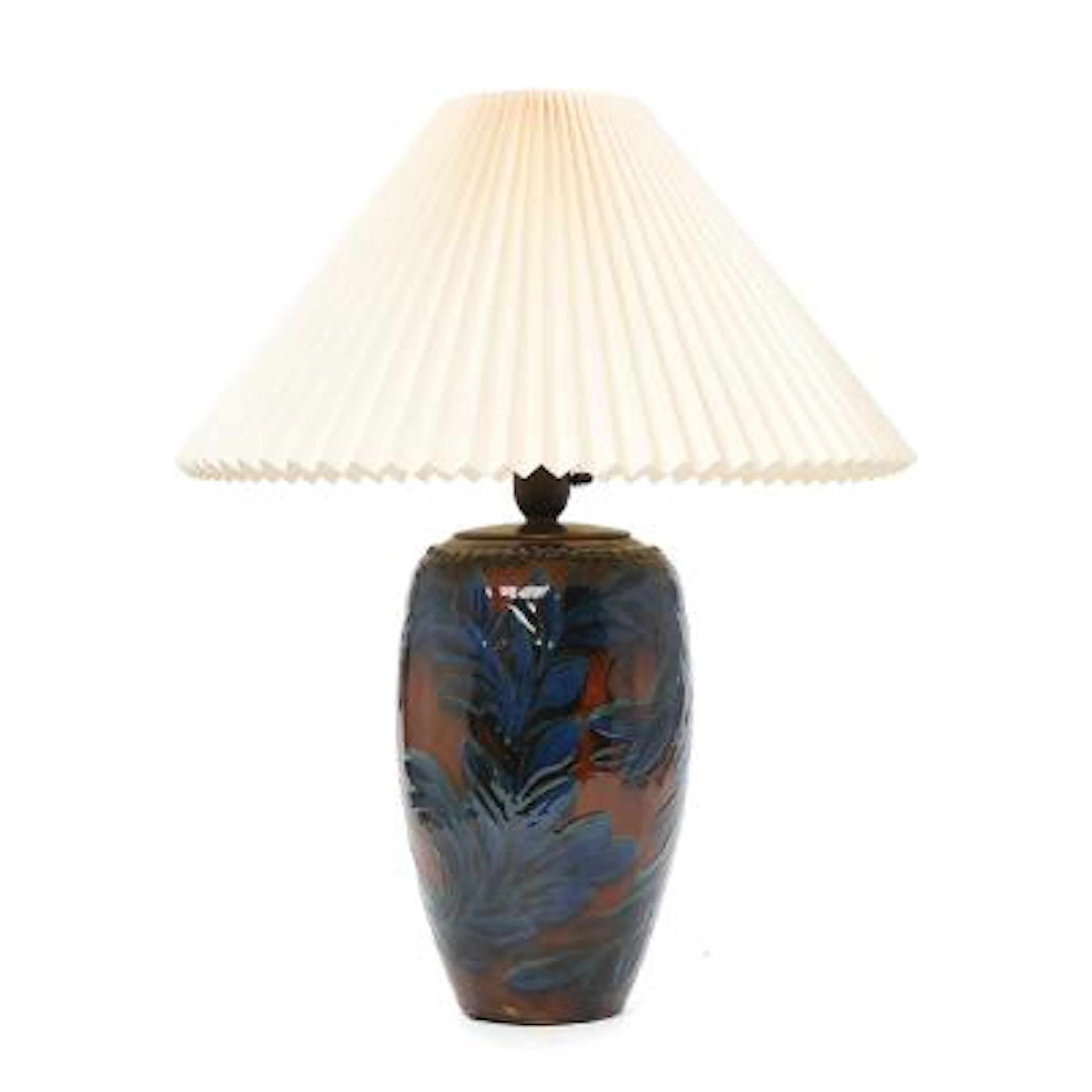 Kähler: An earthenware table lamp, decorated with foliage in brown
