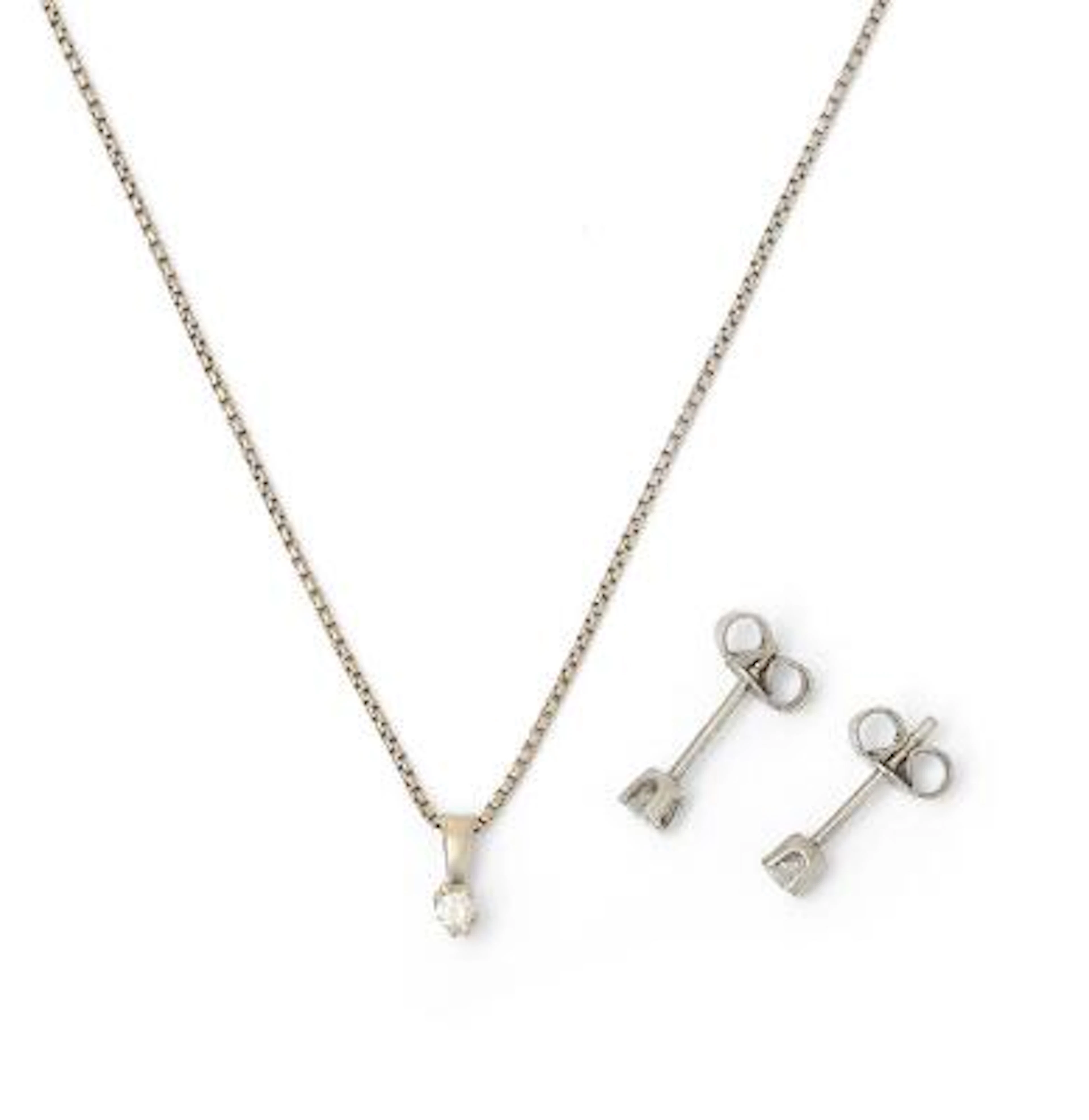 A solitaire diamond jewellery set comprising a pair of ear studs and
