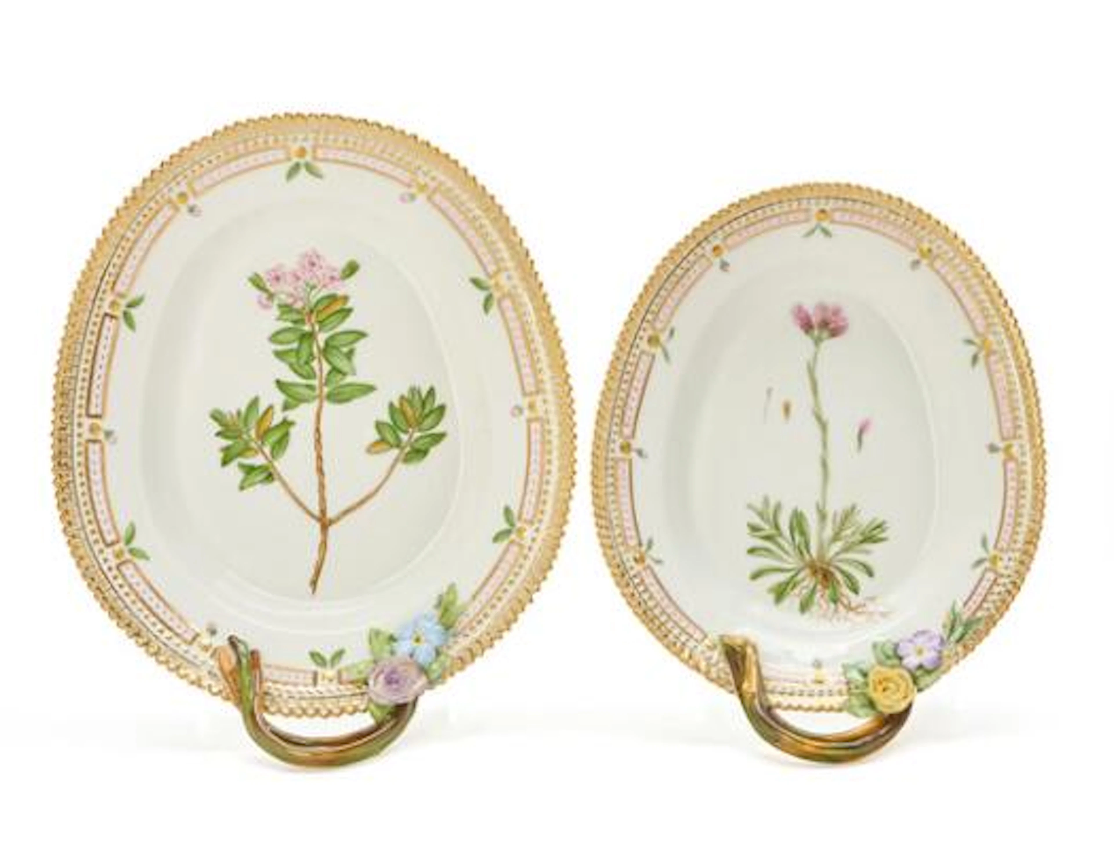"Flora Danica" two oval porcelain dishes. 3540 and 3541. Royal Copenhagen.