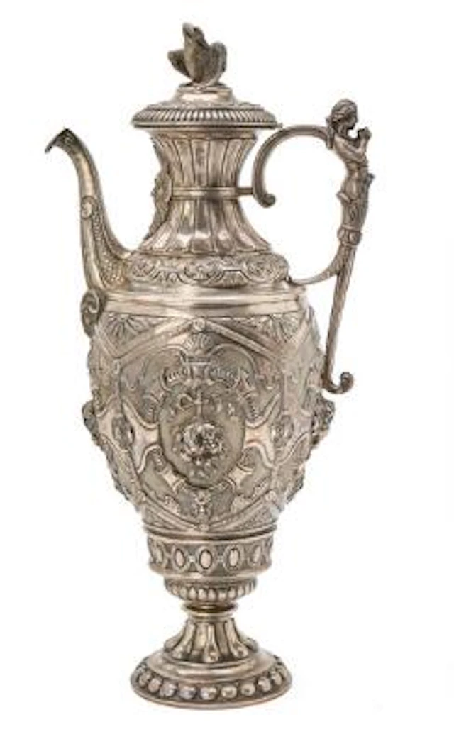A Historicist silver coffee pot. Presumably Netherlands 1880s, with