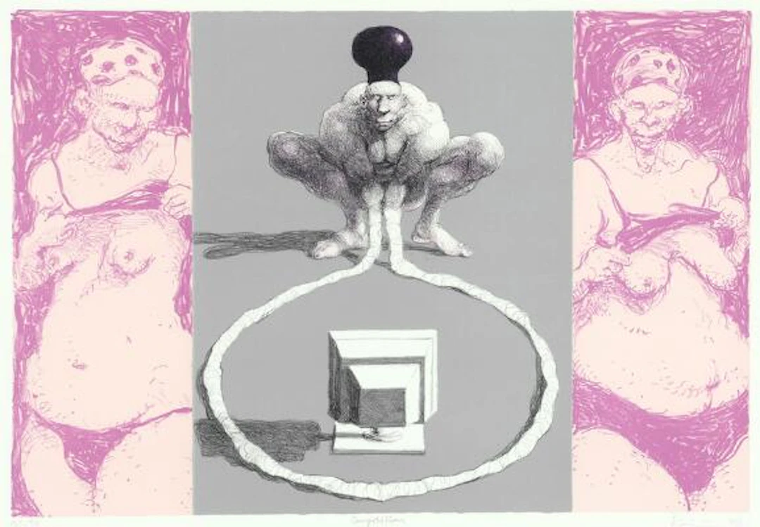 Michael Kvium: "Competition". Signed Kvium 93. Lithograph, H.C. 2/8.