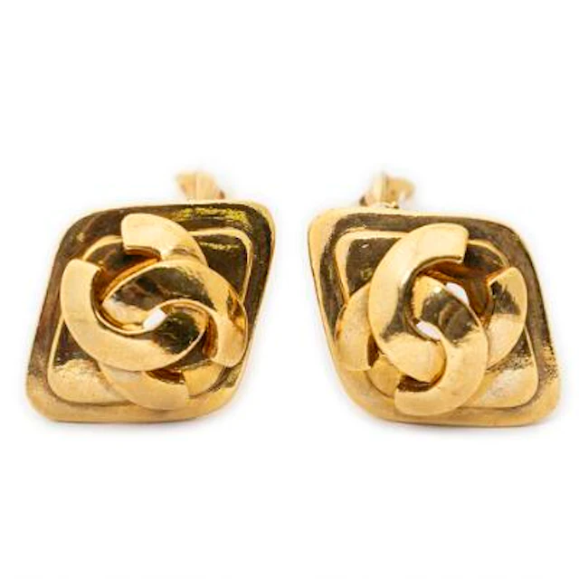 Chanel: A pair of ear clips of gold-tone metal each set with CC logo.