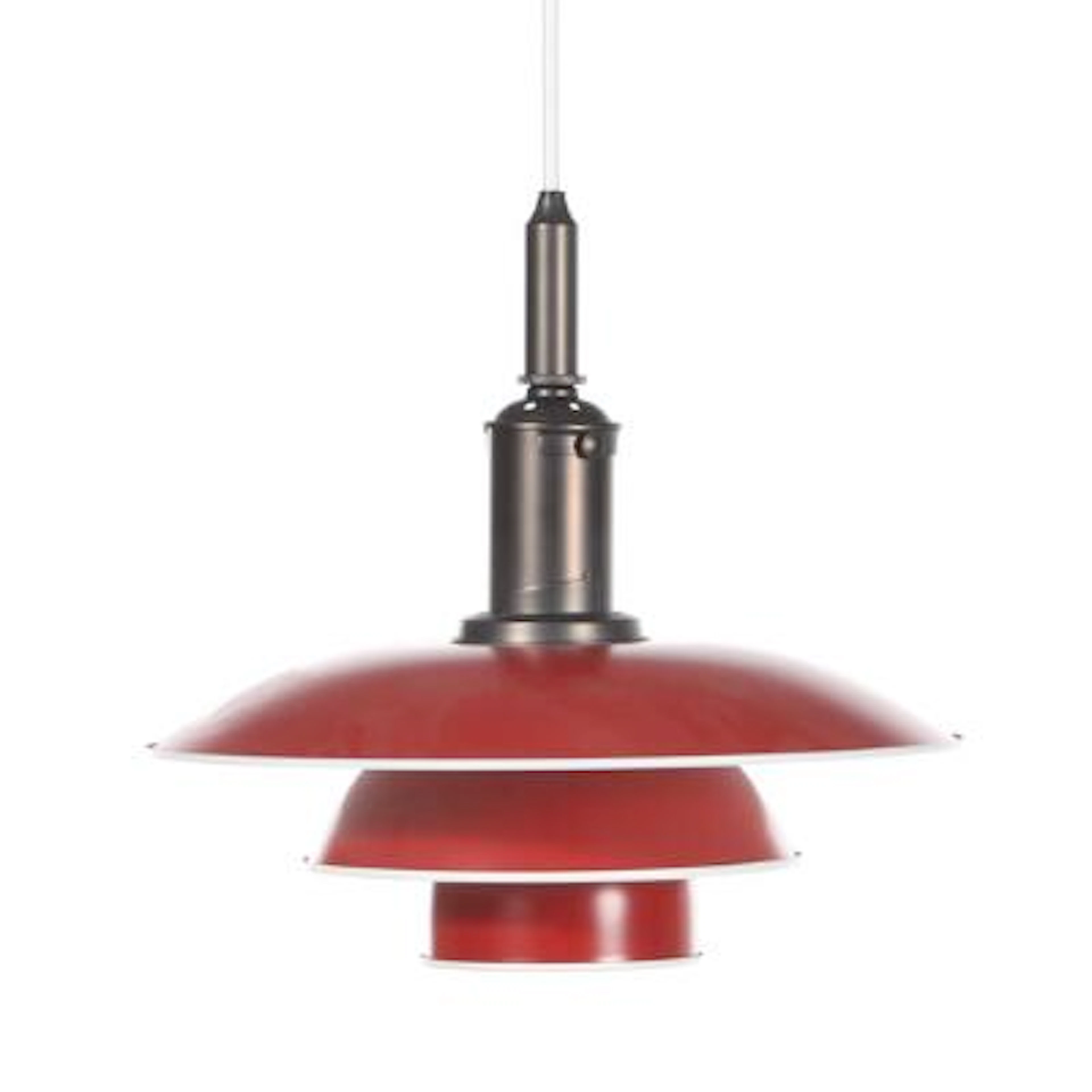 Poul Henningsen: "PH 3½-3". Pendant with red lacquered metal shades
