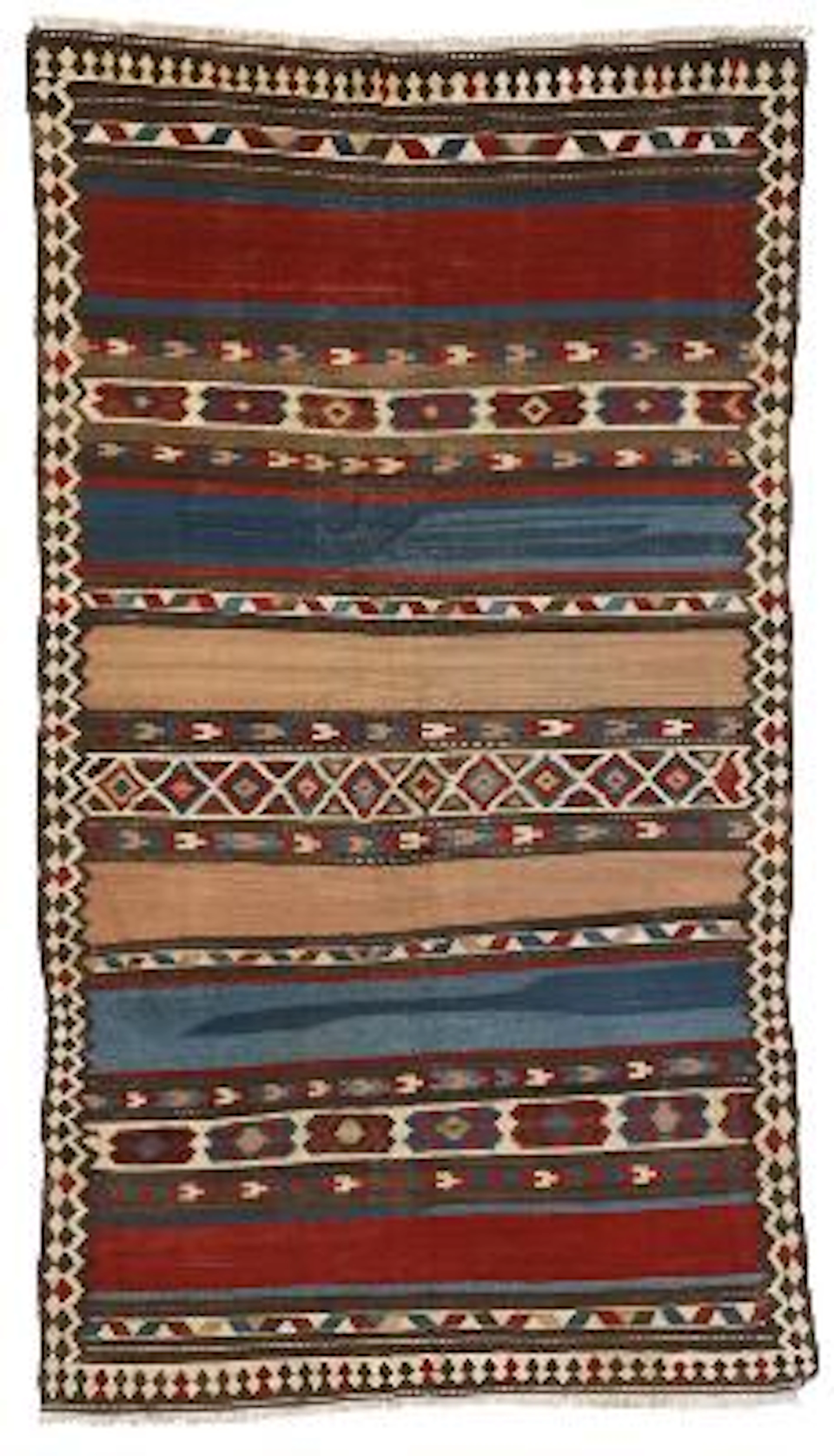 A Shahsavan kilim, Caucasus. Design with horisontal bands. First half