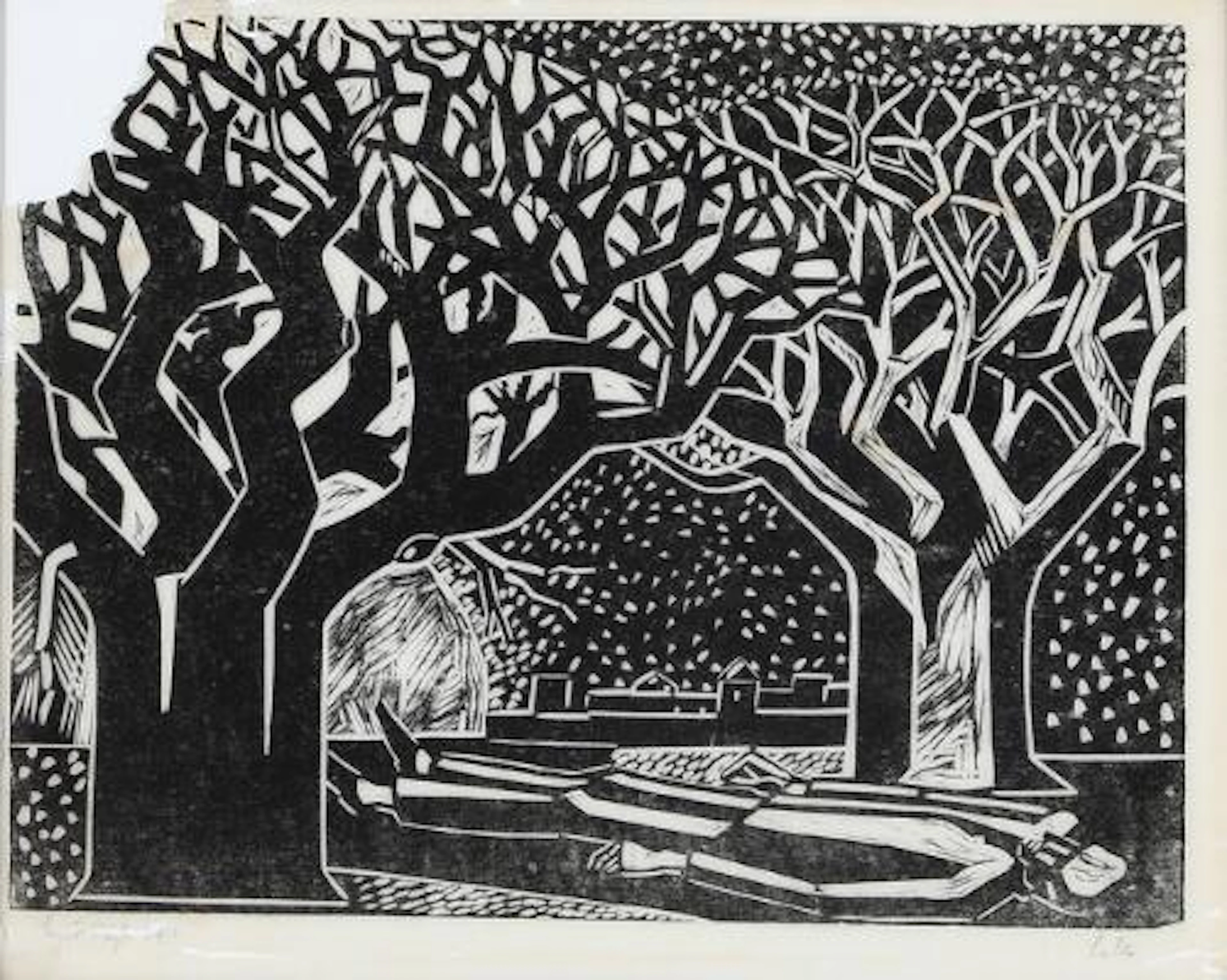 Axel Salto: Landscape with trees and lying figure, 1933. Signed Salto.