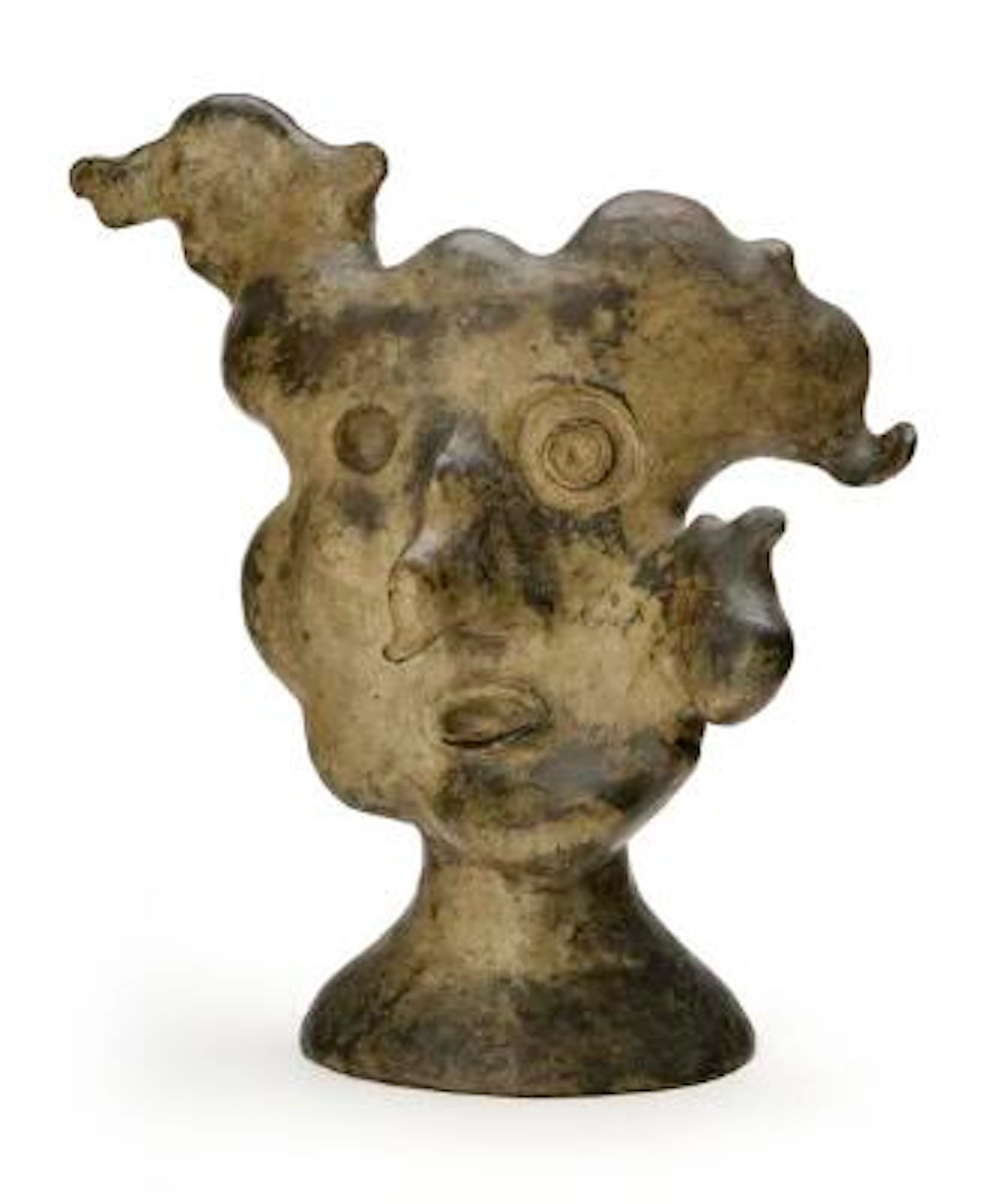 Poul Agger: Organic portrait. Unsigned. Partially green patinated