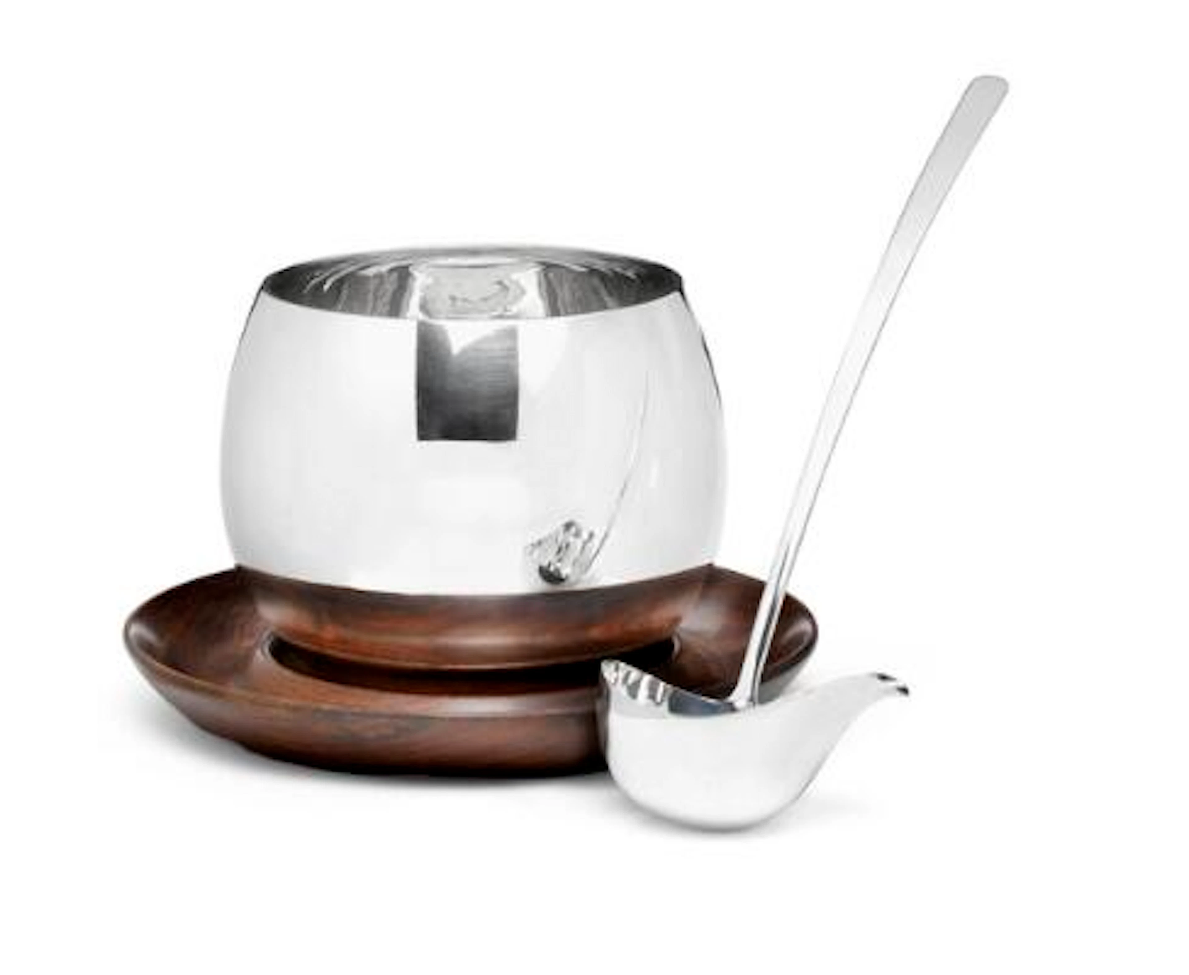 Kay Bojesen: A sterling silver punch bowl with ladle and a solid Brazilian