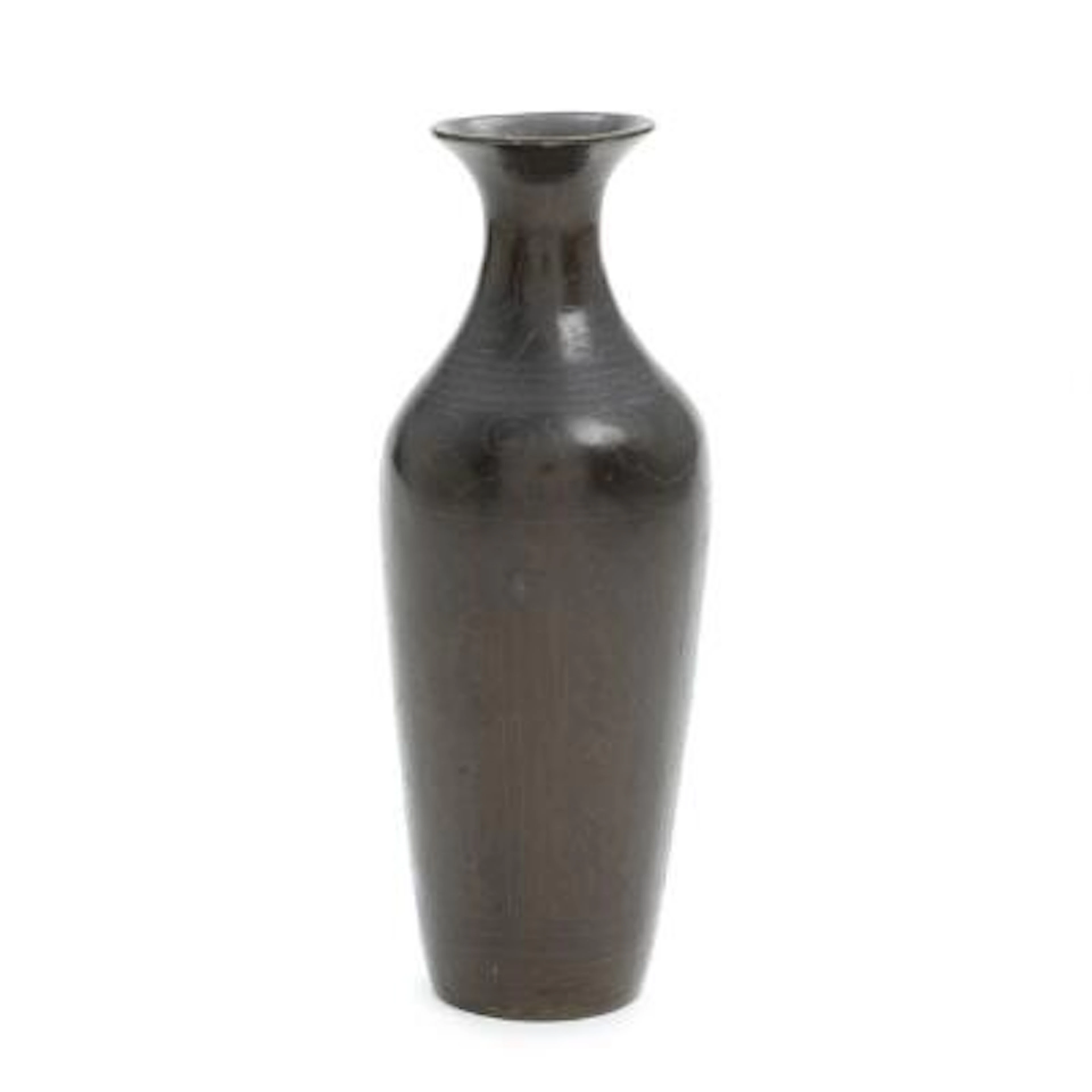 Japanese bottle vase of patinated bronze, decorated with thread inlays.