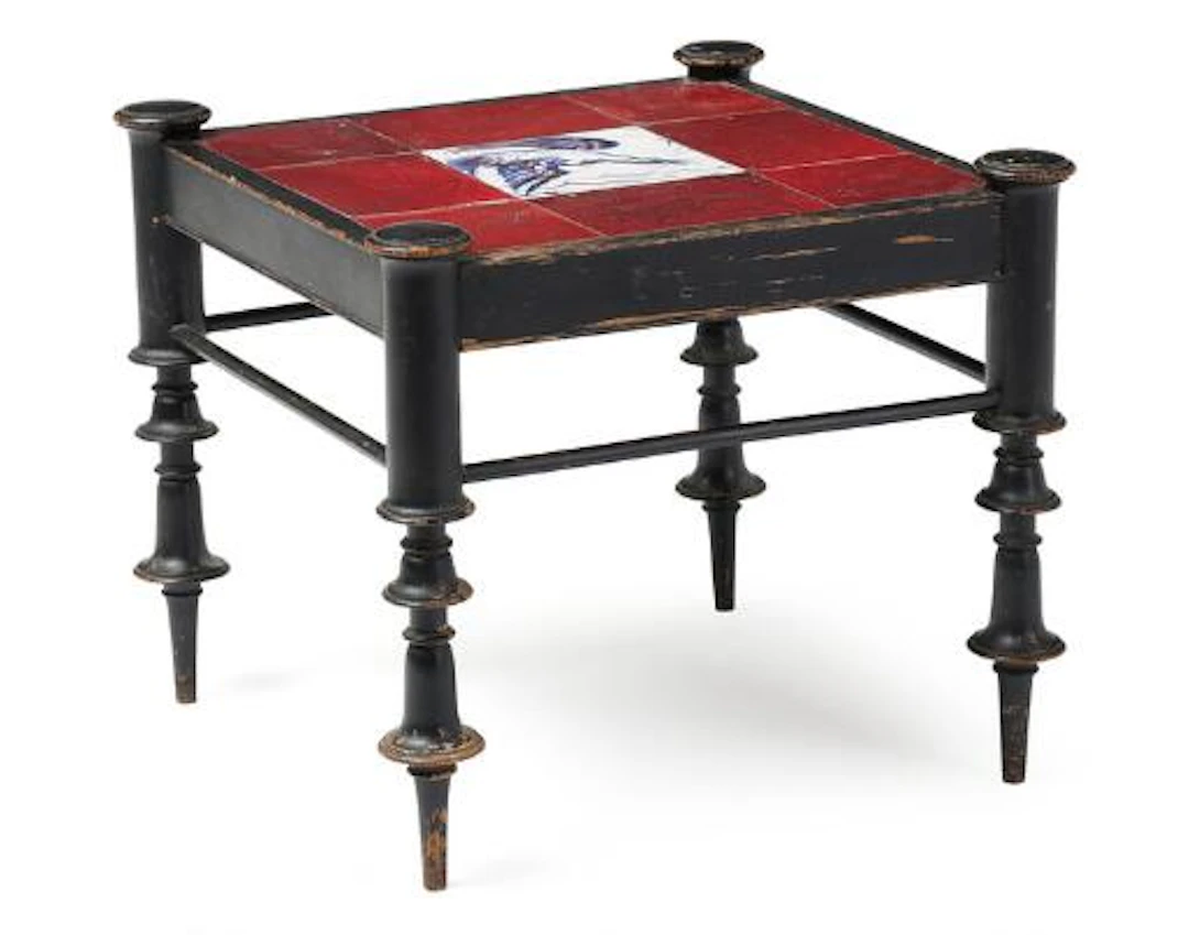 Kay Fisker, Jens Thirslund: A black-lacquered wood stool/side table