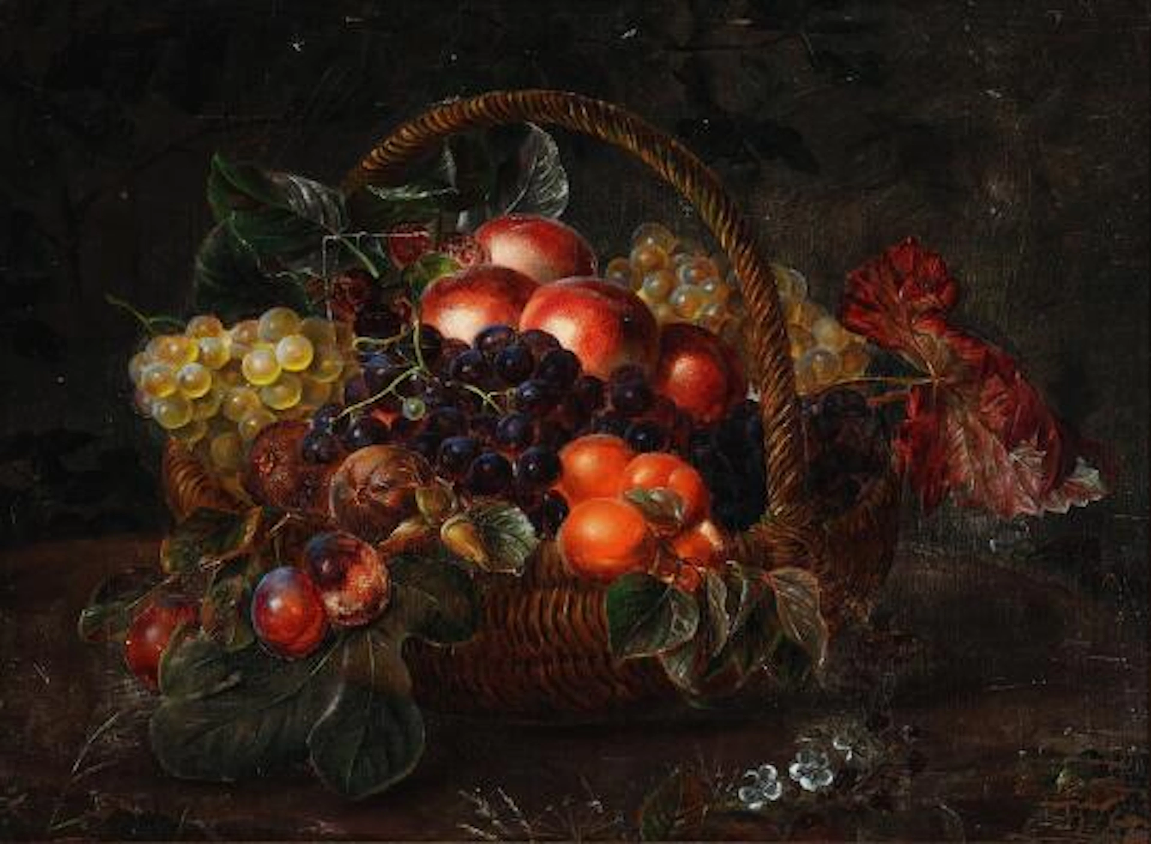 I. L. Jensen, school of, 19th century: Still life with fruit and grapes