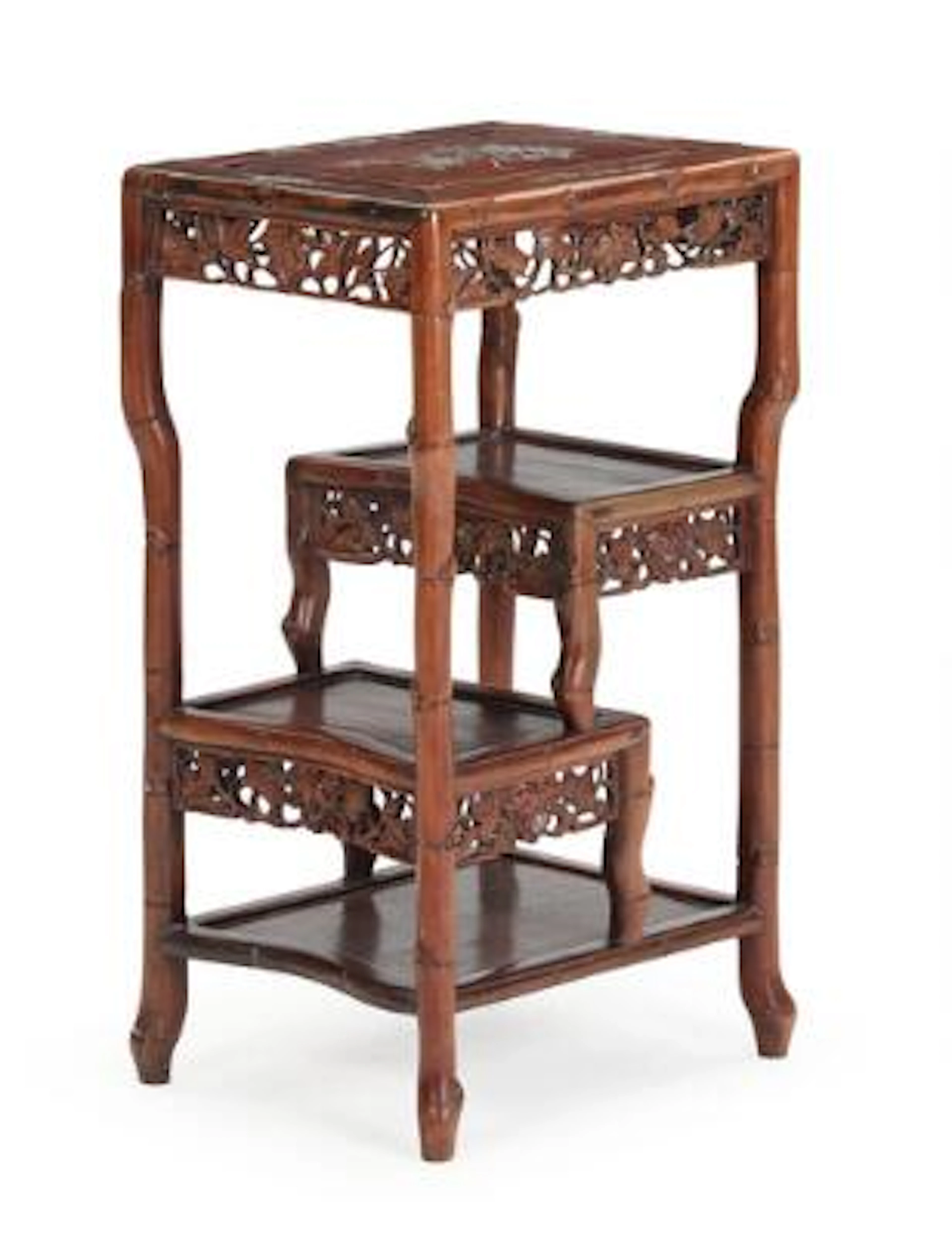 Freestanding Chinese three-tier side table in hardwood with mother-of-pearl