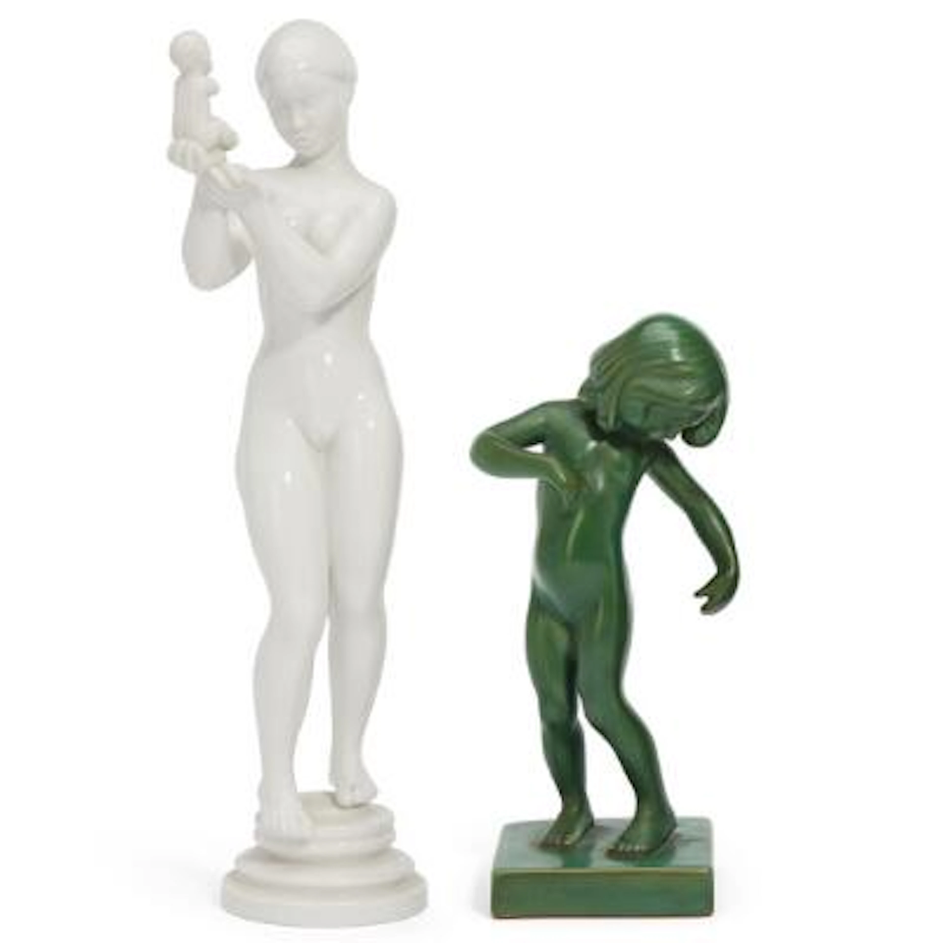 Kai Nielsen: Blanc de chine "Venus with the Apple" and a green-glazed