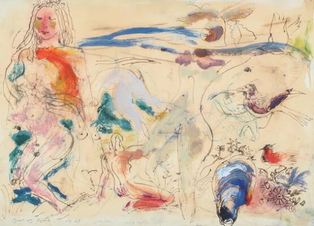 John Olsen: "Pjat og pjank", 1963. Signed John Olsen. Mixed media