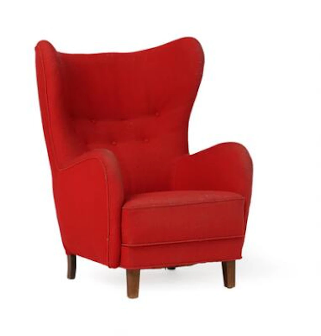 Danish Cabinetmaker: Easy chair with stained beech legs. Upholstered