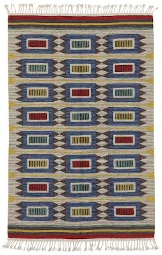Swedish designer: Handwoven wool carpet in "rölakan" flatweave technique.