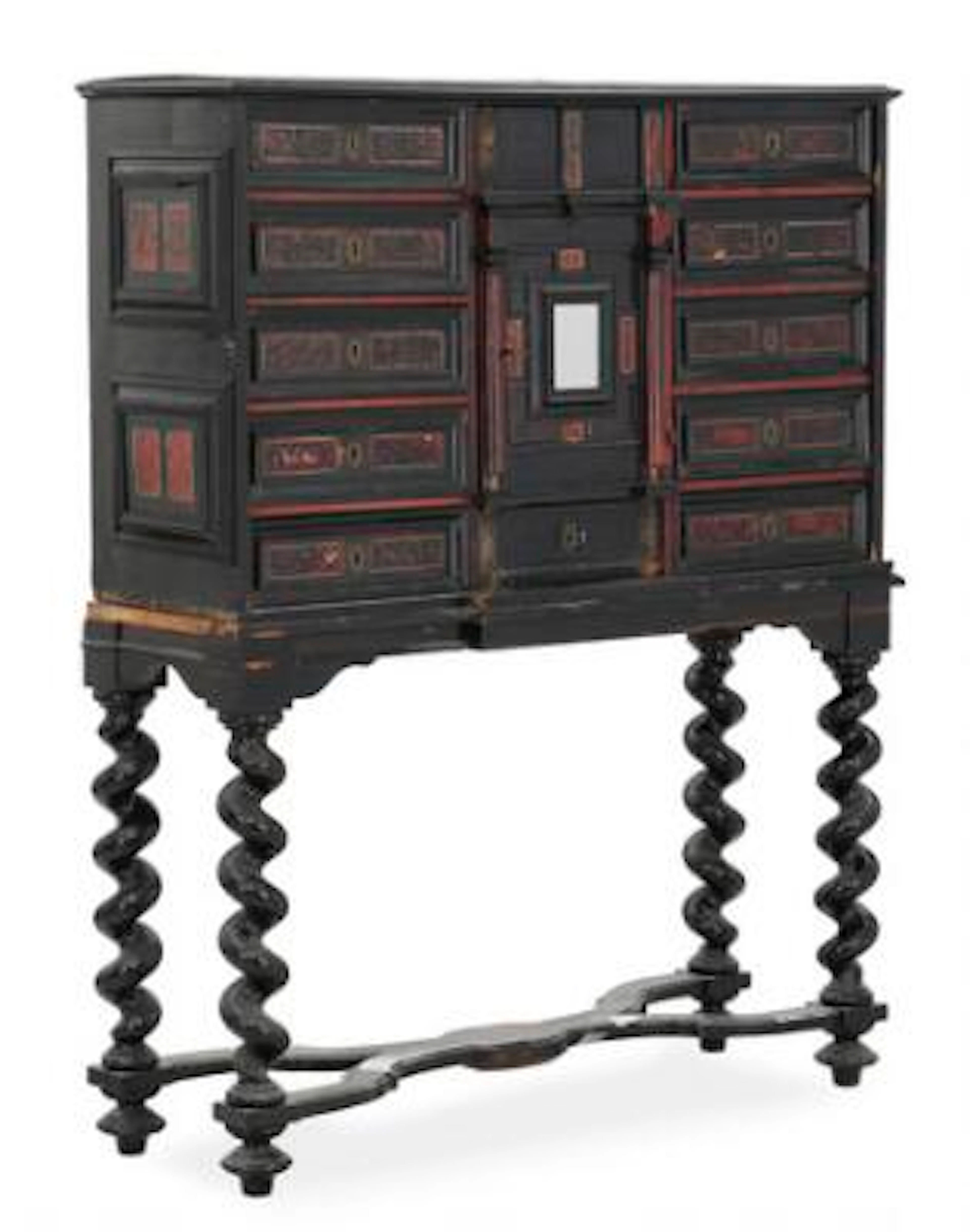 Italian cabinet of black lacquered and ebonised wood, inlaid with