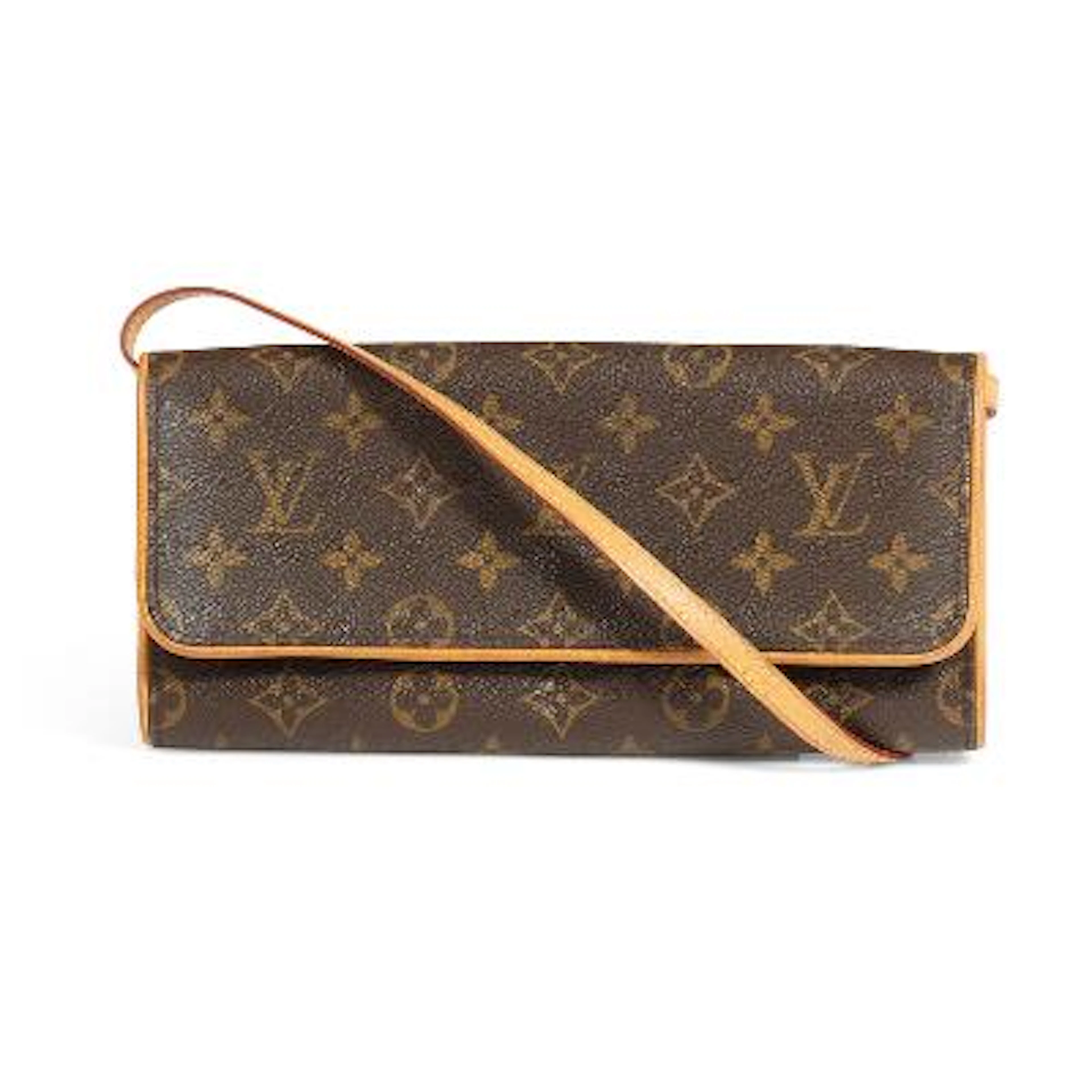 Louis Vuitton: "Pochette Twin" taske af brunt monogram kanvas med