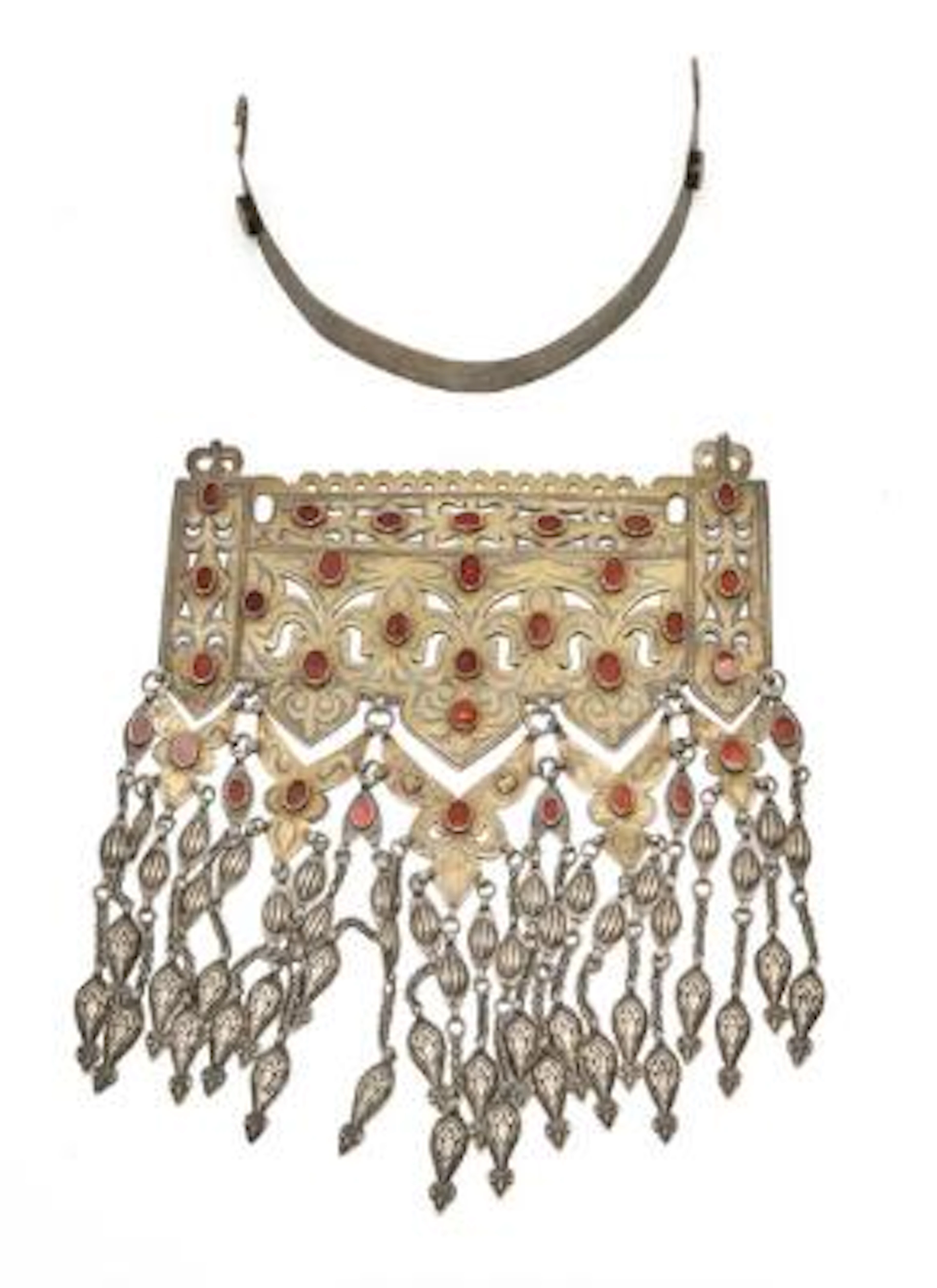 An early 20th century large gilt silver Tekke chest ornament (Gonzuk)