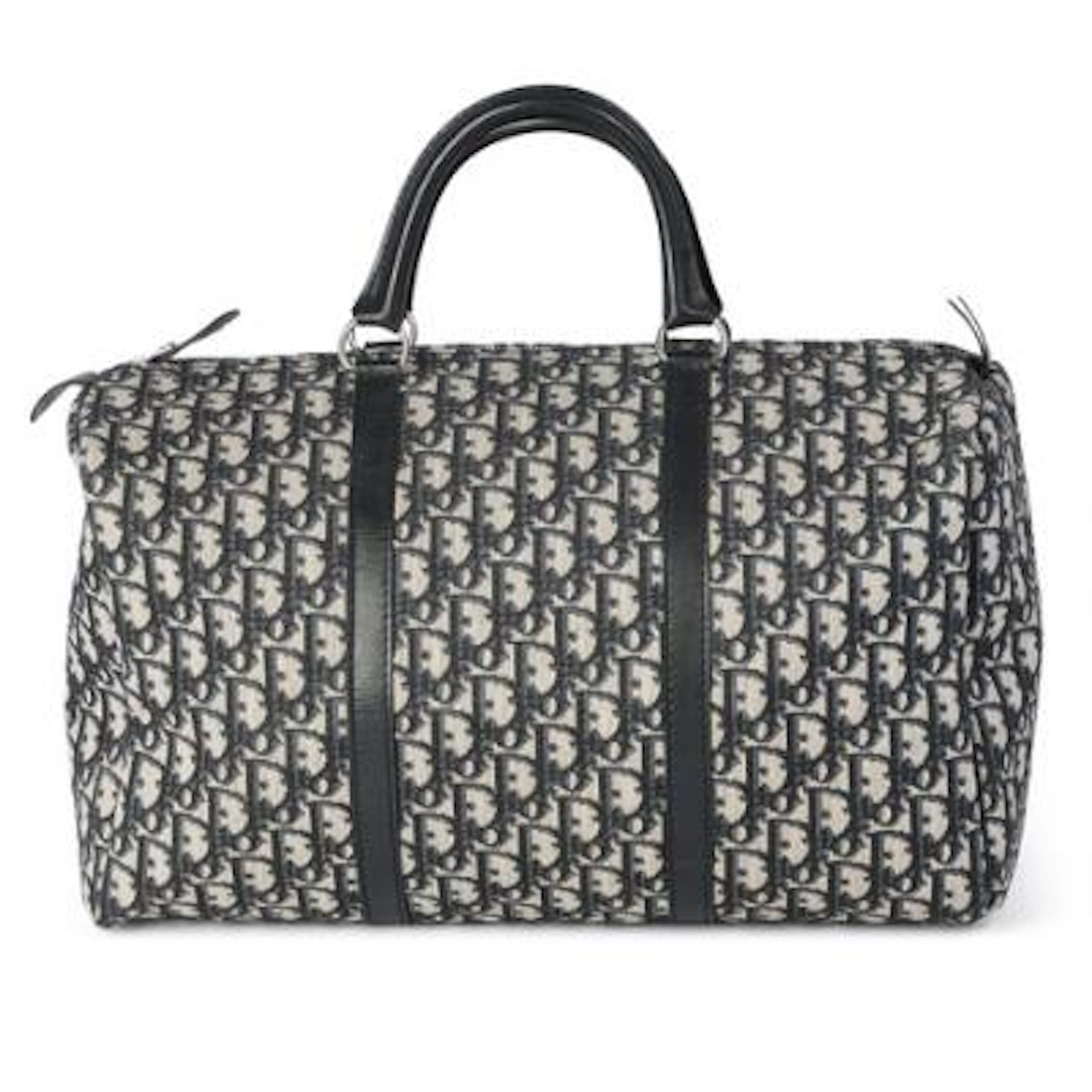 Christian Dior: A “Boston” bag in dark blue and beige monogram canvas