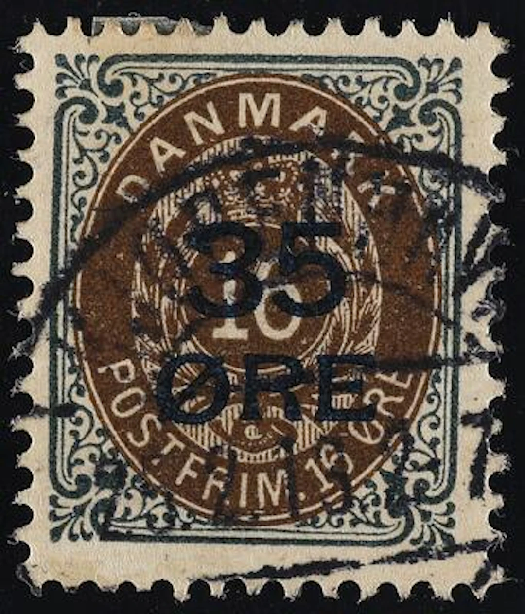 1912. Surcharge. 35/16 Øre, grey/brown. 26th print. INVERTED FRTAME.