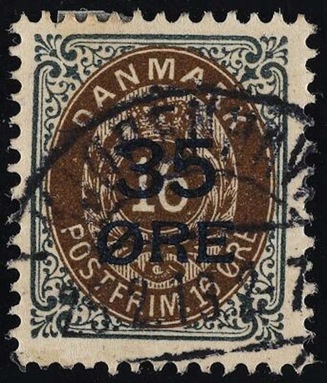 1912. Surcharge. 35/16 Øre, grey/brown. 26th print. INVERTED FRTAME.