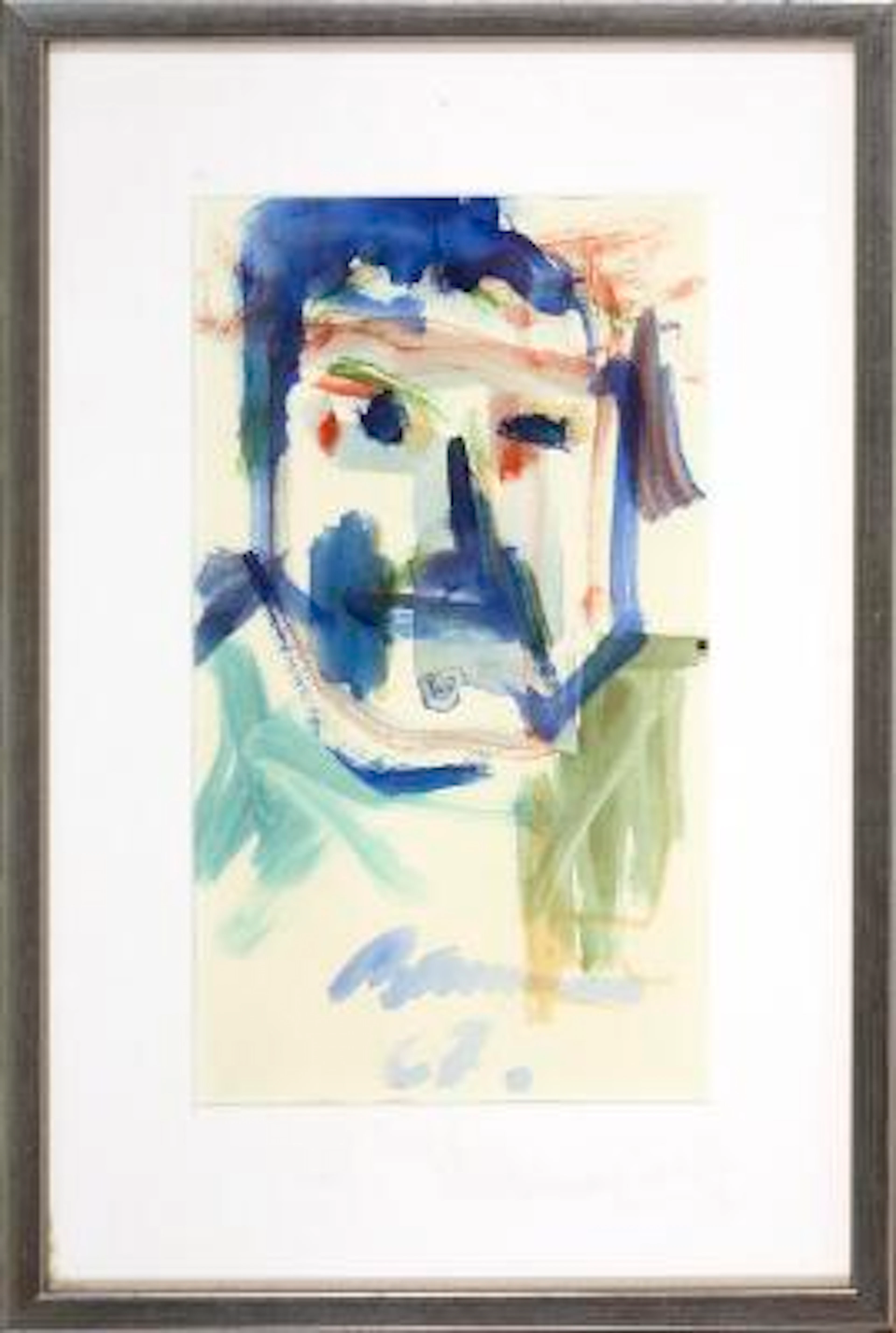 Danish artists: Portrait. Inscribed 67. Watercolour on paper. Visible