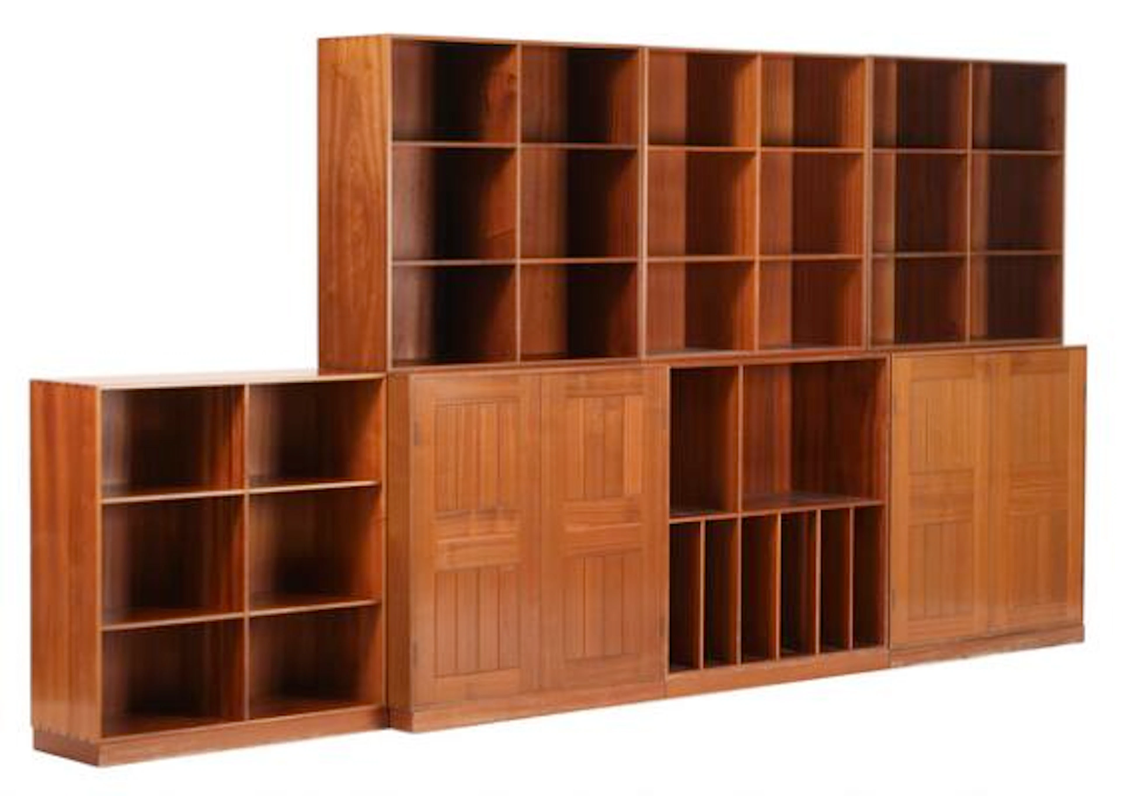 Mogens Koch: Two solid mahogany cabinets, five bookcases and four