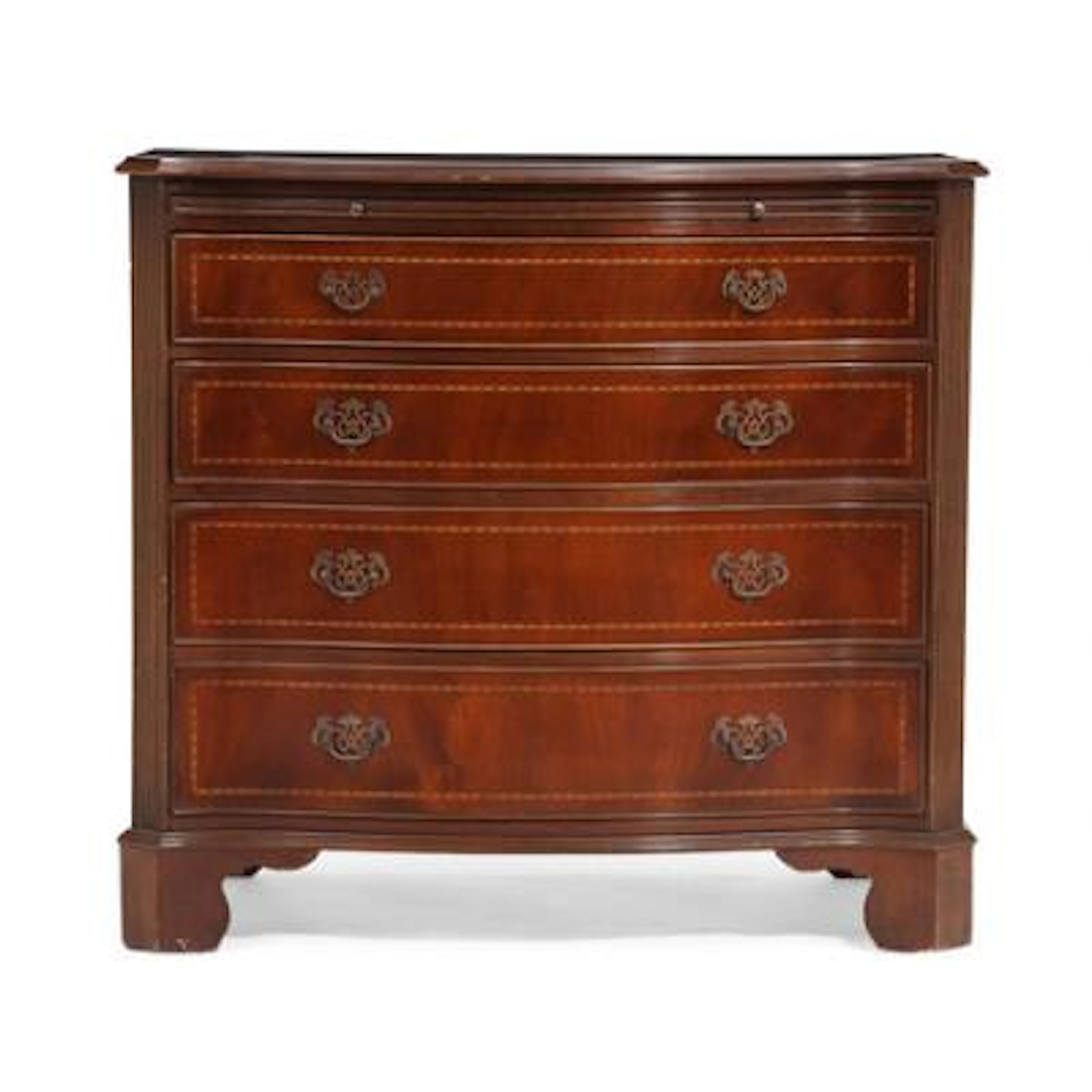 An English mahogany chest of drawers, curved front with four drawers