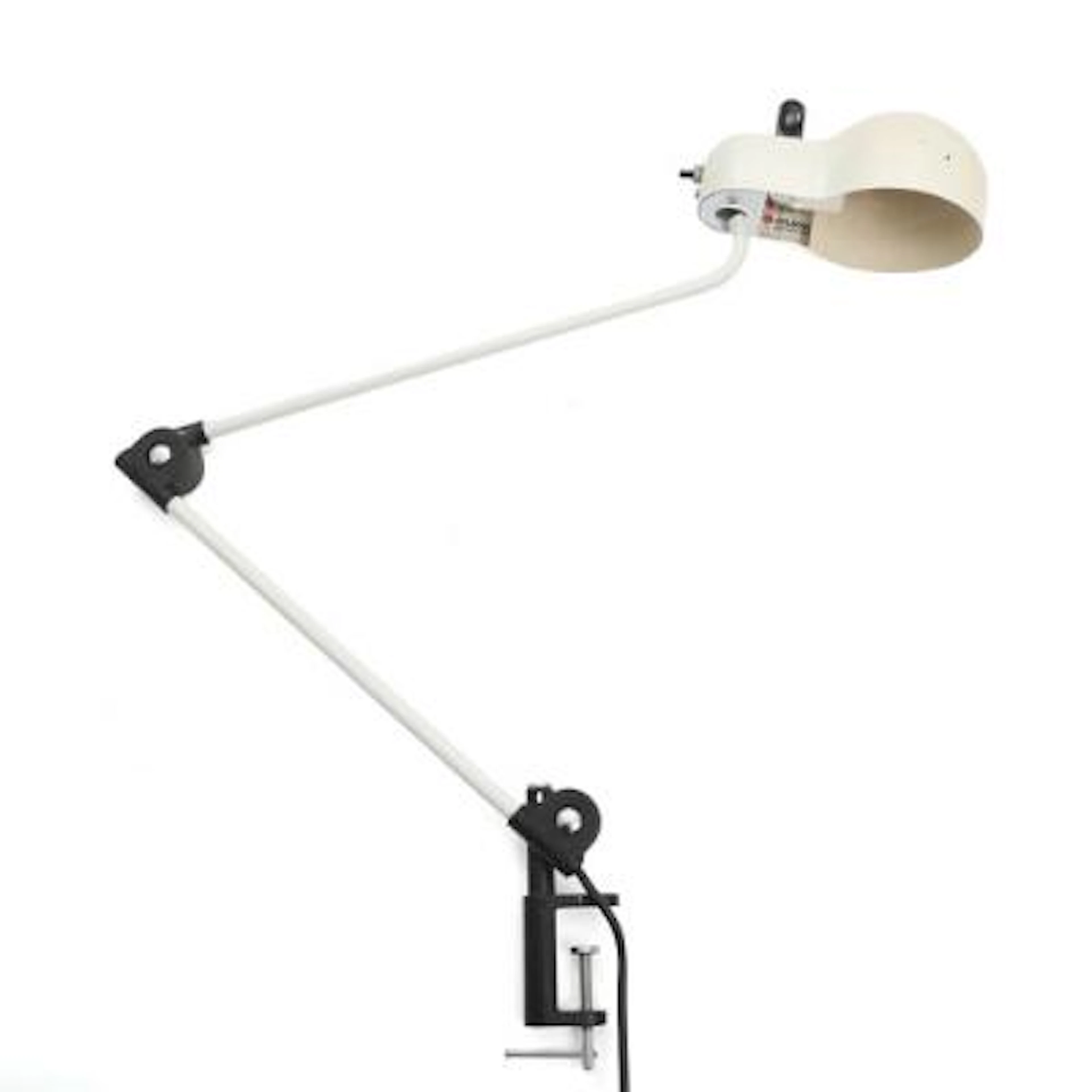 Joe Colombo: "Topo". A white adjustable metal table lamp. Manufactured
