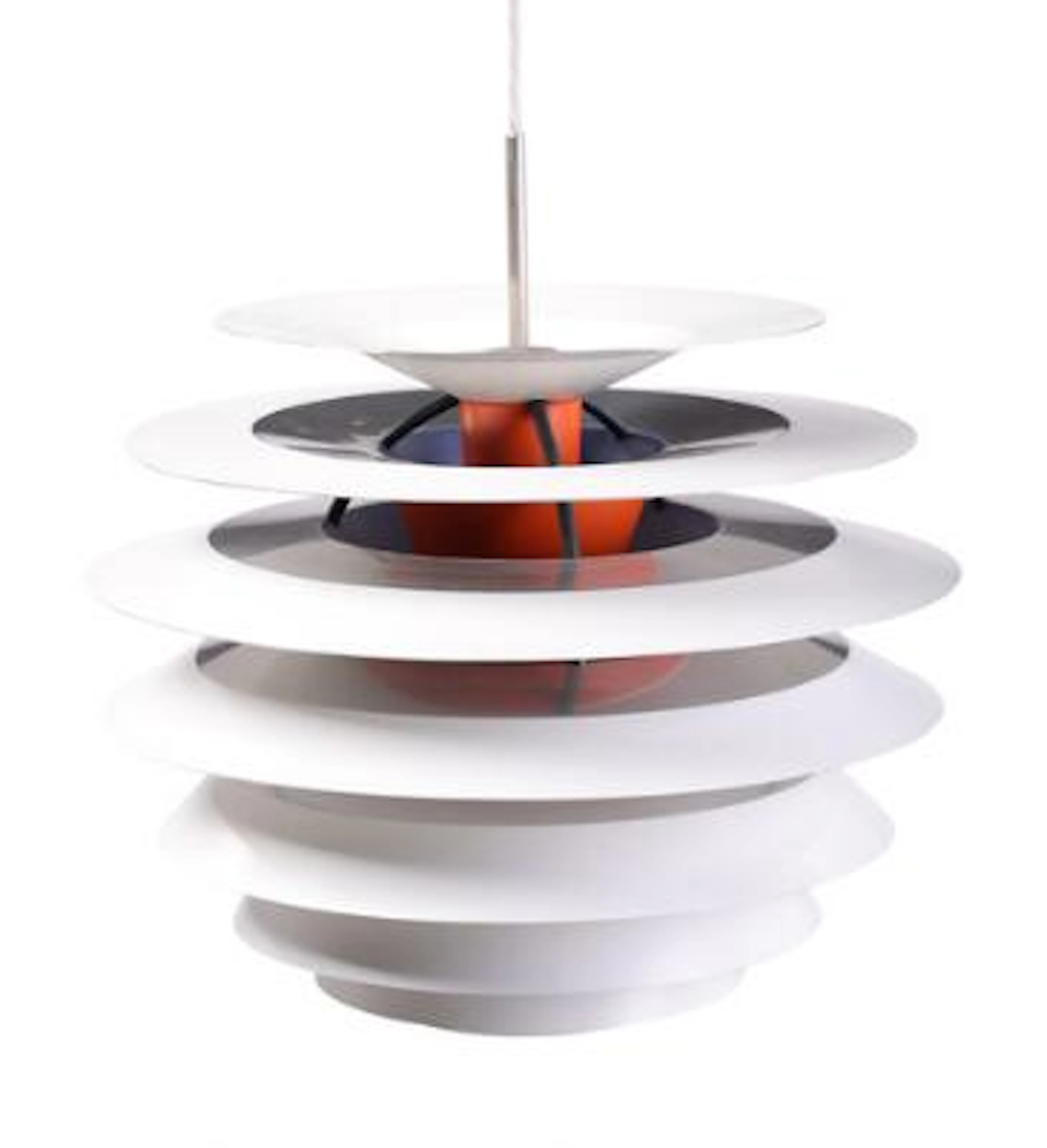 Poul Henningsen: "Contrast". A pendant with white and orange lacquered