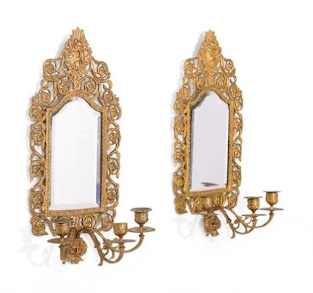 A pair of historicist gilt bronze mirror sconces from Charlottenlund